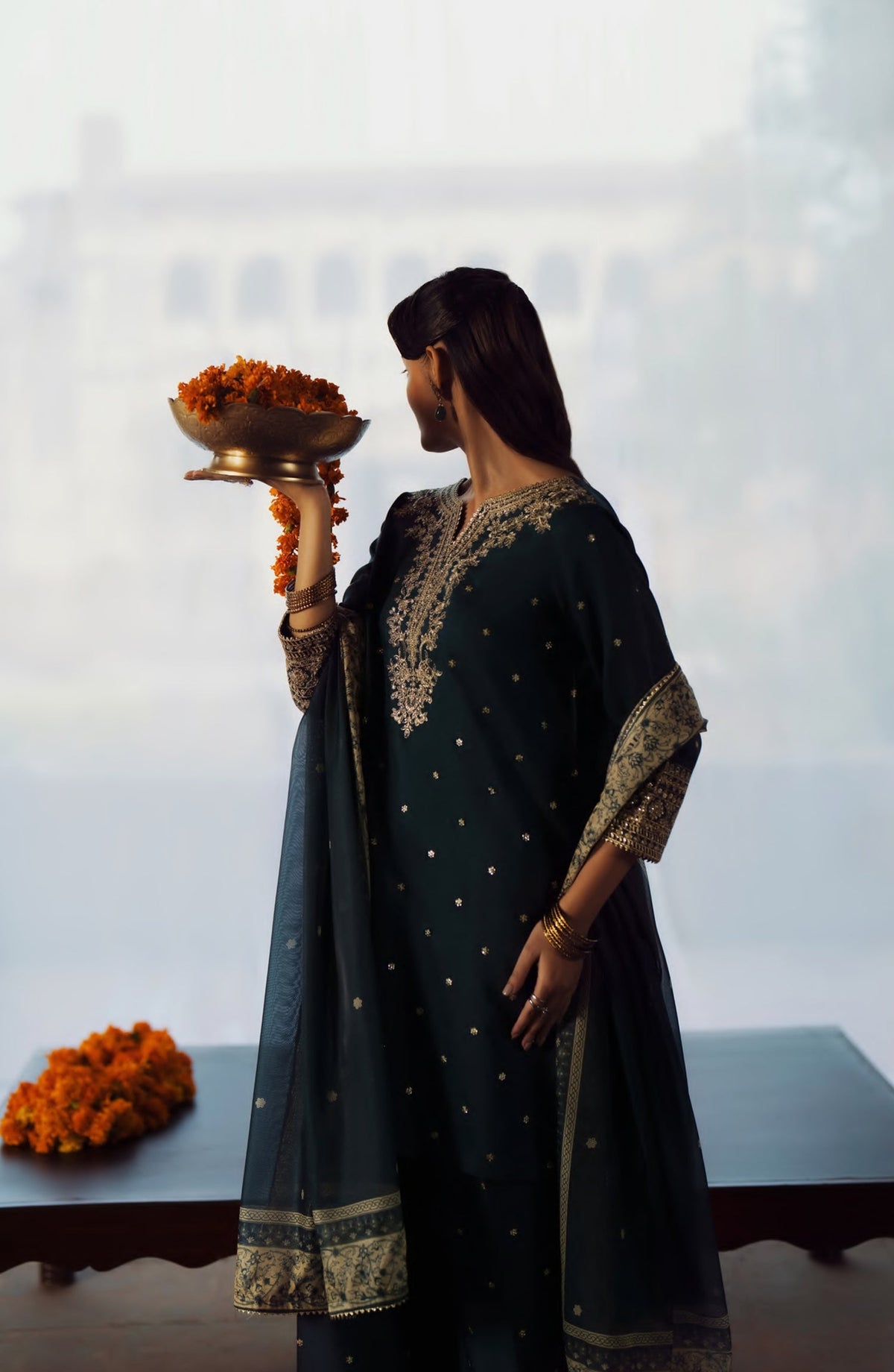 Rekha by Casual Lite Embroidered Silk Viscose Stitched 3 Piece Suit - 05 Zebba - CL26RKH - Teal - Festive Collection