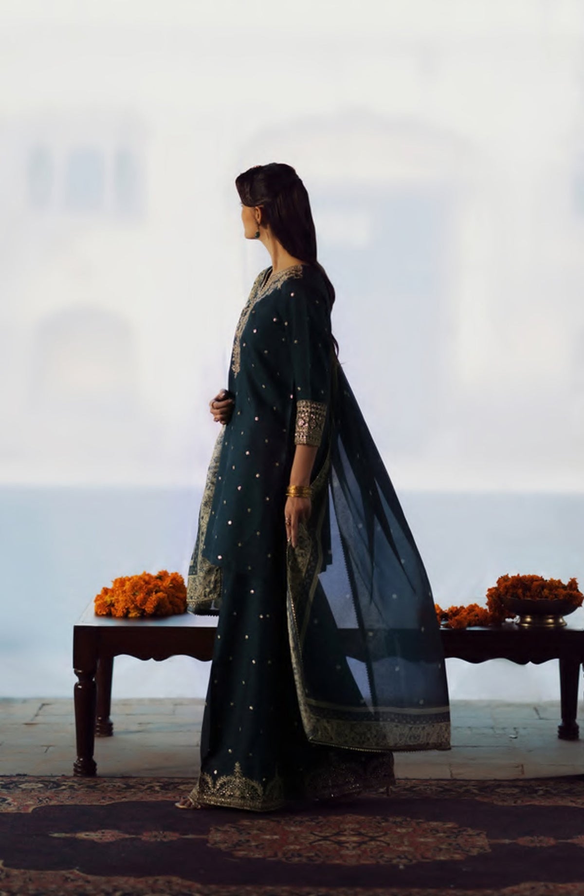 Rekha by Casual Lite Embroidered Silk Viscose Stitched 3 Piece Suit - 05 Zebba - CL26RKH - Teal - Festive Collection