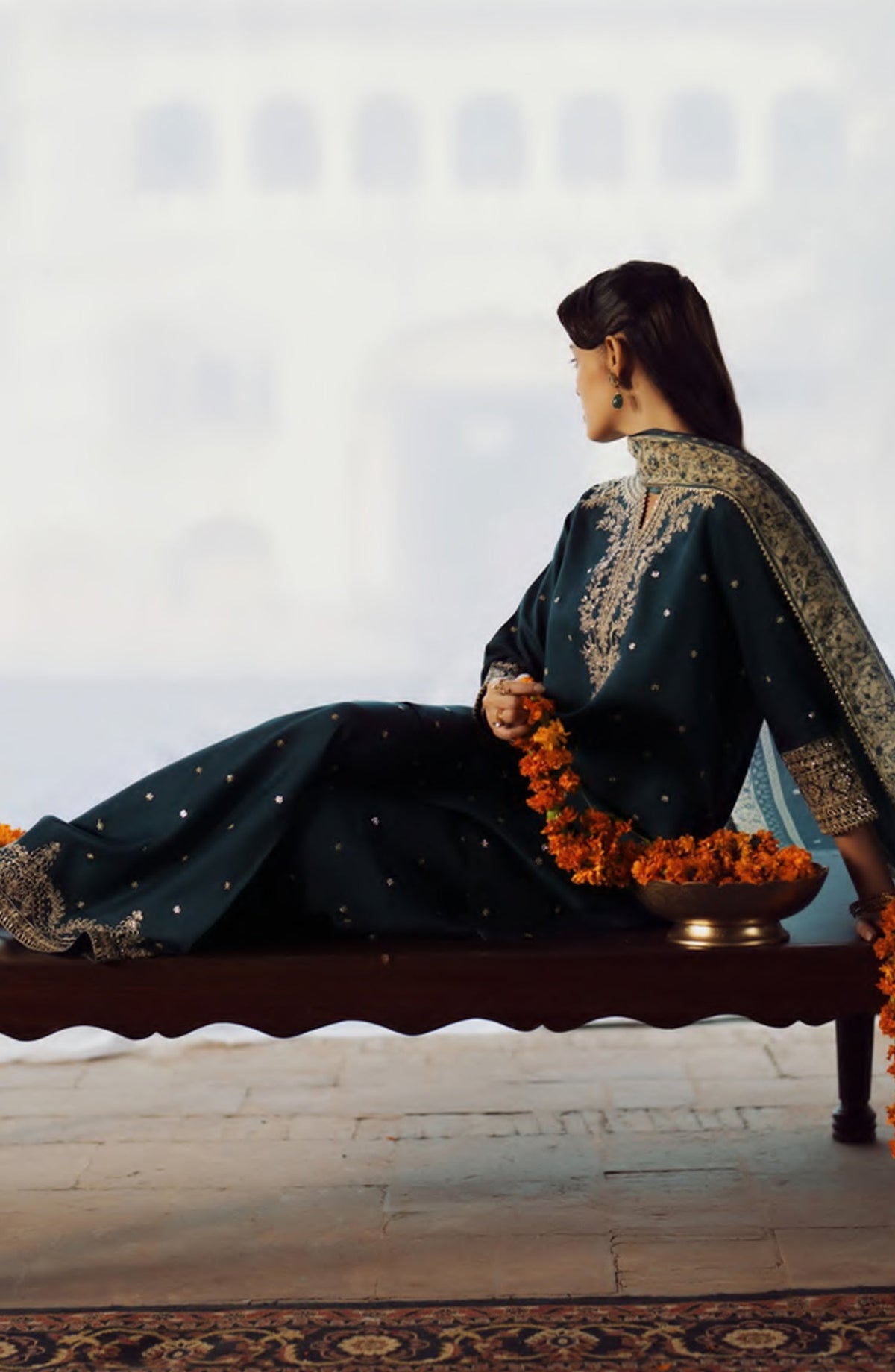 Rekha by Casual Lite Embroidered Silk Viscose Stitched 3 Piece Suit - 05 Zebba - CL26RKH - Teal - Festive Collection