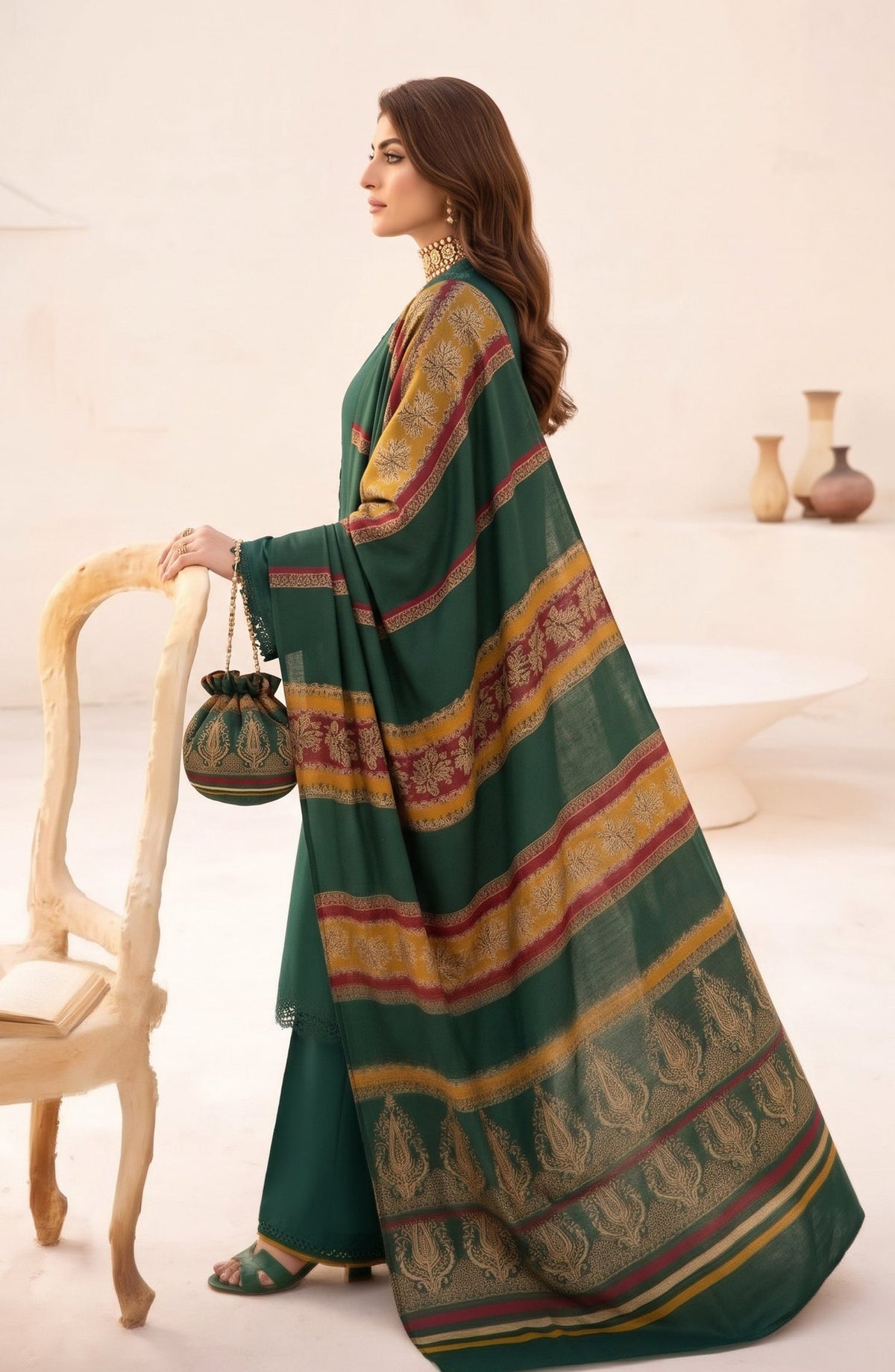 Resham by Amna Khadija Dhanak Unstitched 3 Piece Suit - D-04 - AM26REM - Green - Winter Collection