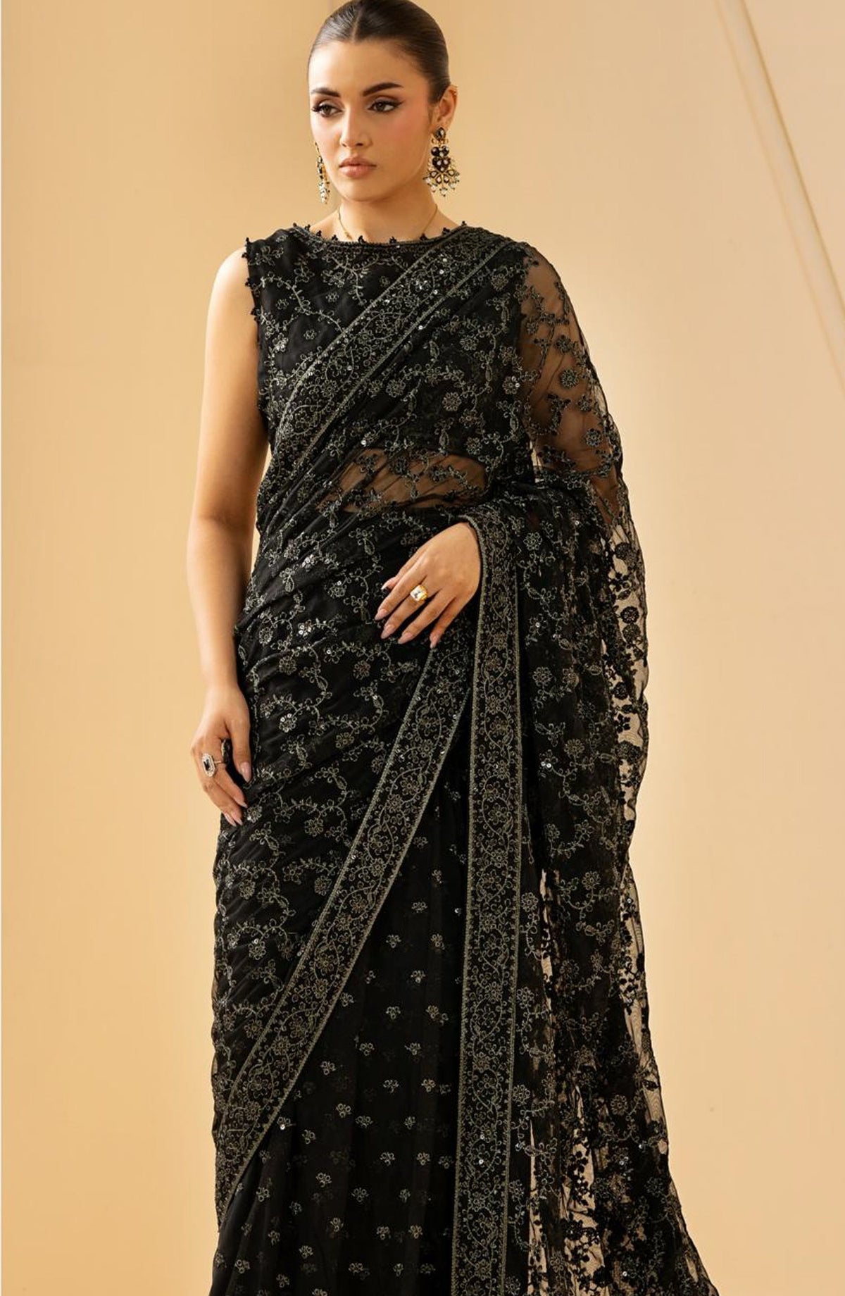 Riwayat by Zarif Embroidered Net Unstitched 3 Piece Suit - RC-03 QATIM - ZRF26RWT - Black - Festive Collection