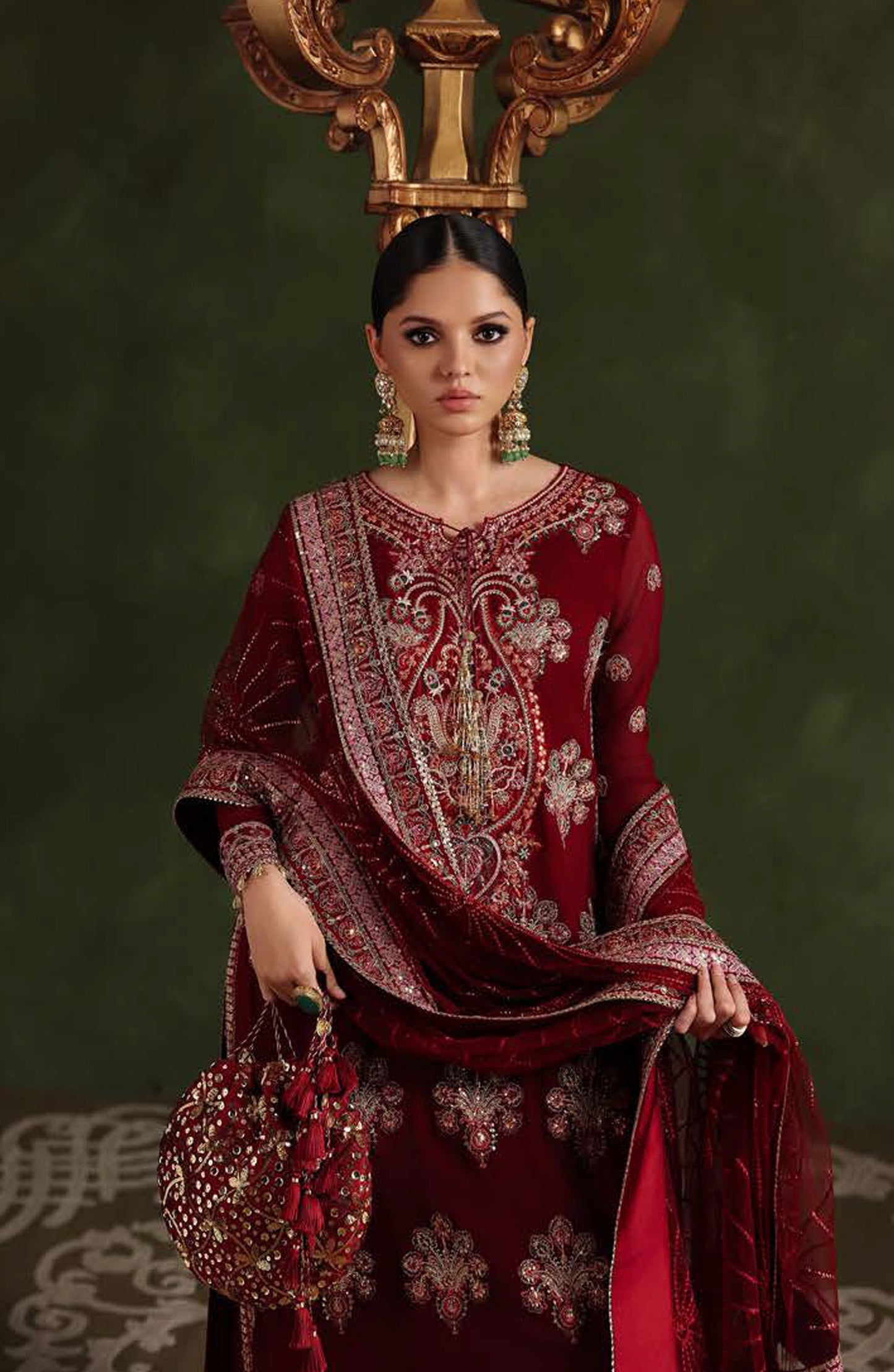 Roheenaz Royale Eternel Embroidered Chiffon Unstitched 3 Piece Suit - 101 Imperial Grace - RH26RYL - Red - Festive Collection