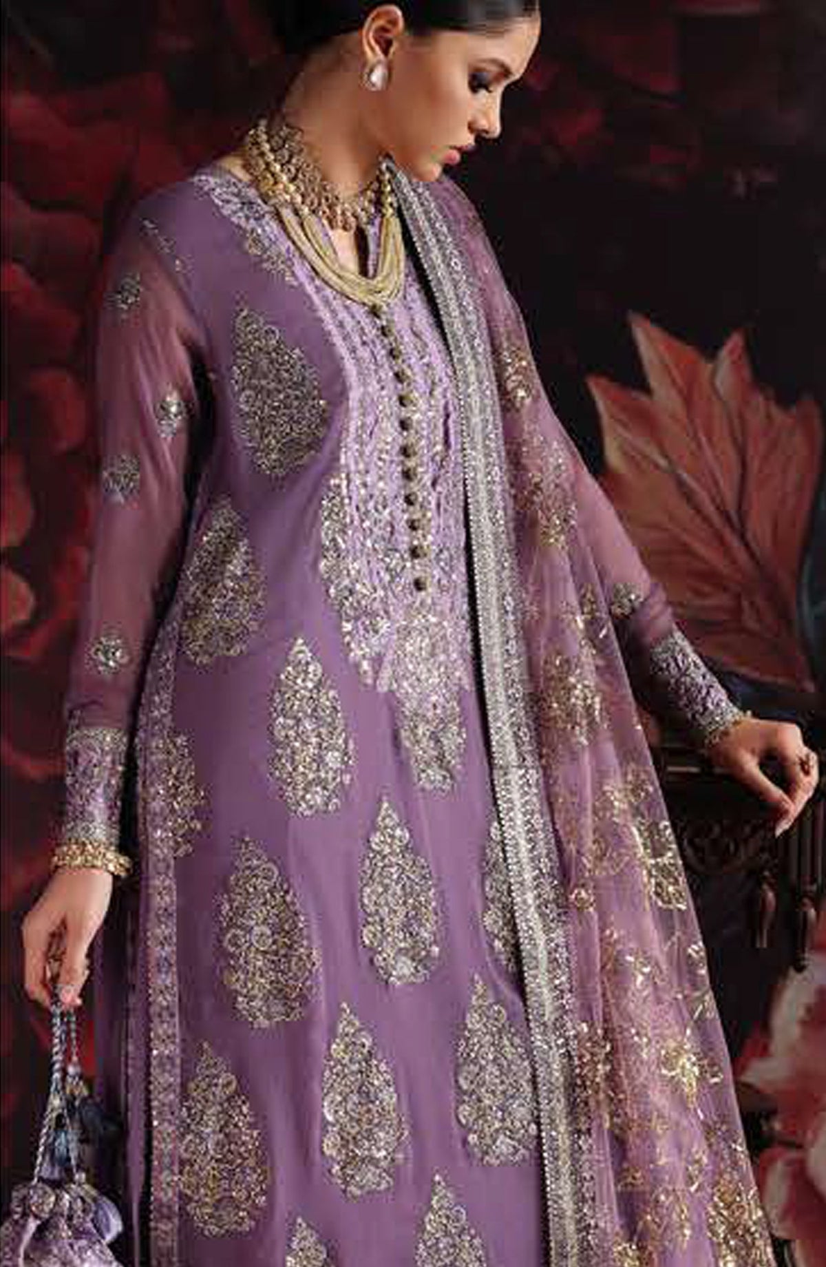 Roheenaz Royale Eternel Embroidered Chiffon Unstitched 3 Piece Suit - 103 Blush Whisper - RH26RYL - Purple - Festive Collection