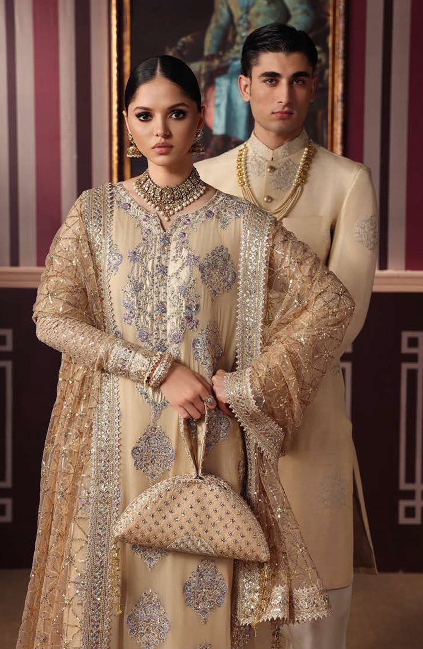 Roheenaz Royale Eternel Embroidered Chiffon Unstitched 3 Piece Suit - 104 Empress Glow - RH26RYL - Gold - Festive Collection
