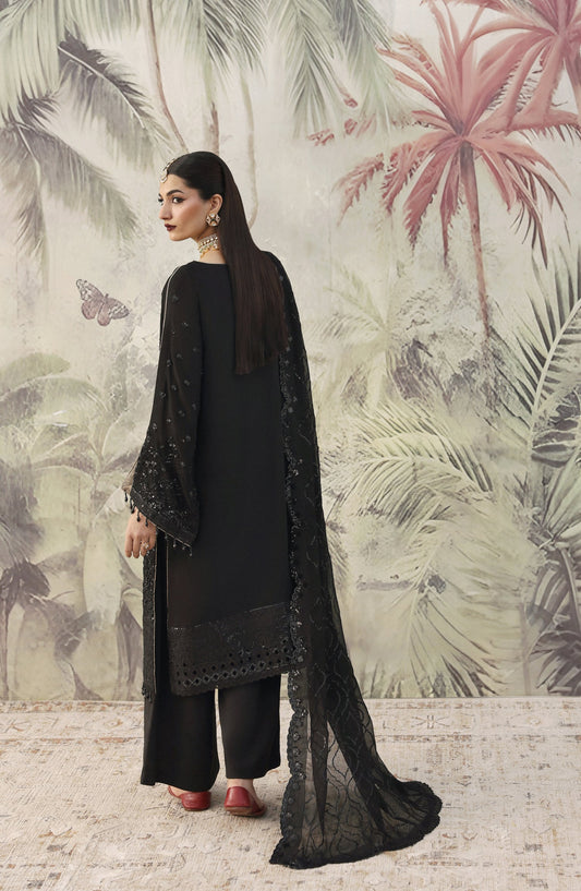 Romansiyyah by Emaan Adeel Luxury Embroidered Chiffon Unstitched 3 Piece Suit - ZAREENAH - ED25RMN - Black - Formals Collection