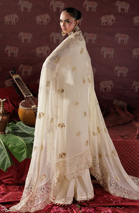 Saad Shaikh x Meeral Panache Luxury Embroidered Chiffon Unstitched 3 Piece Suit - D-10 - SSH25PN - White - Formals Collection