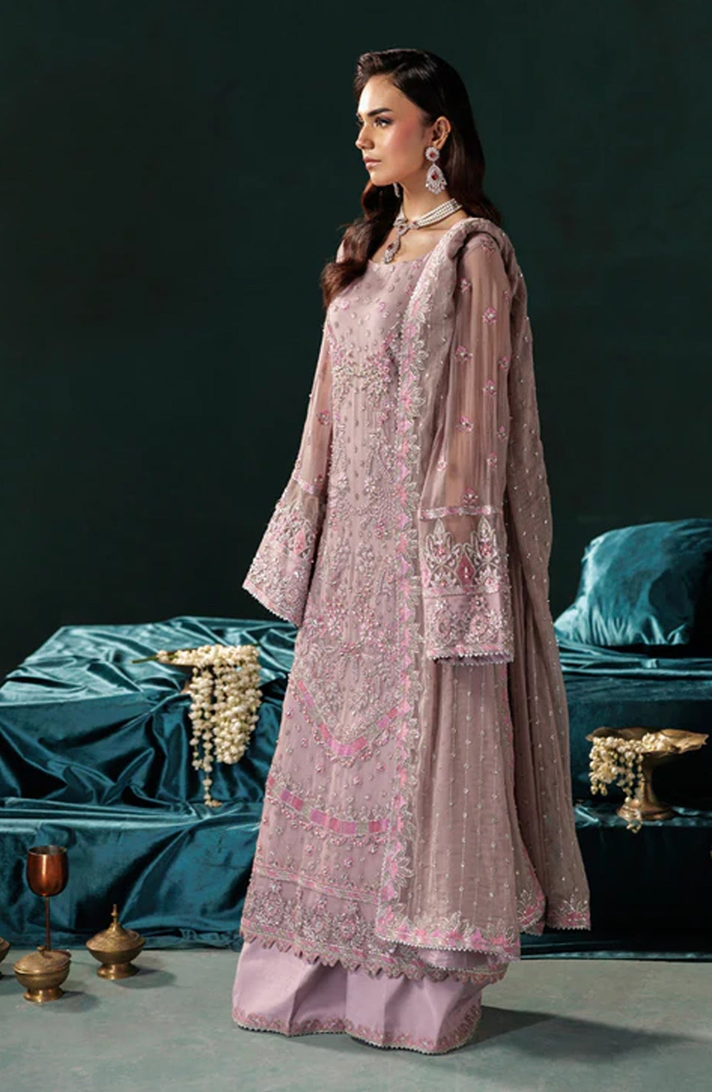 Saad Shaikh x Meeral Panache Luxury Embroidered Chiffon Unstitched 3 Piece Suit - D-07 - SSH25PN - Pink - Formals Collection