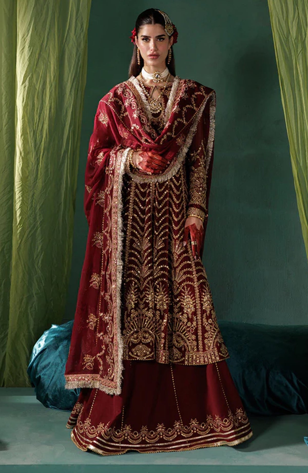 Saad Shaikh x Meeral Panache Luxury Embroidered Chiffon Unstitched 3 Piece Suit - D-02 - SSH25PN - Maroon - Formals Collection