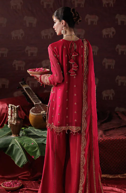 Saad Shaikh x Meeral Panache Luxury Embroidered Chiffon Unstitched 3 Piece Suit - D-01 - SSH25PN - Red - Formals Collection