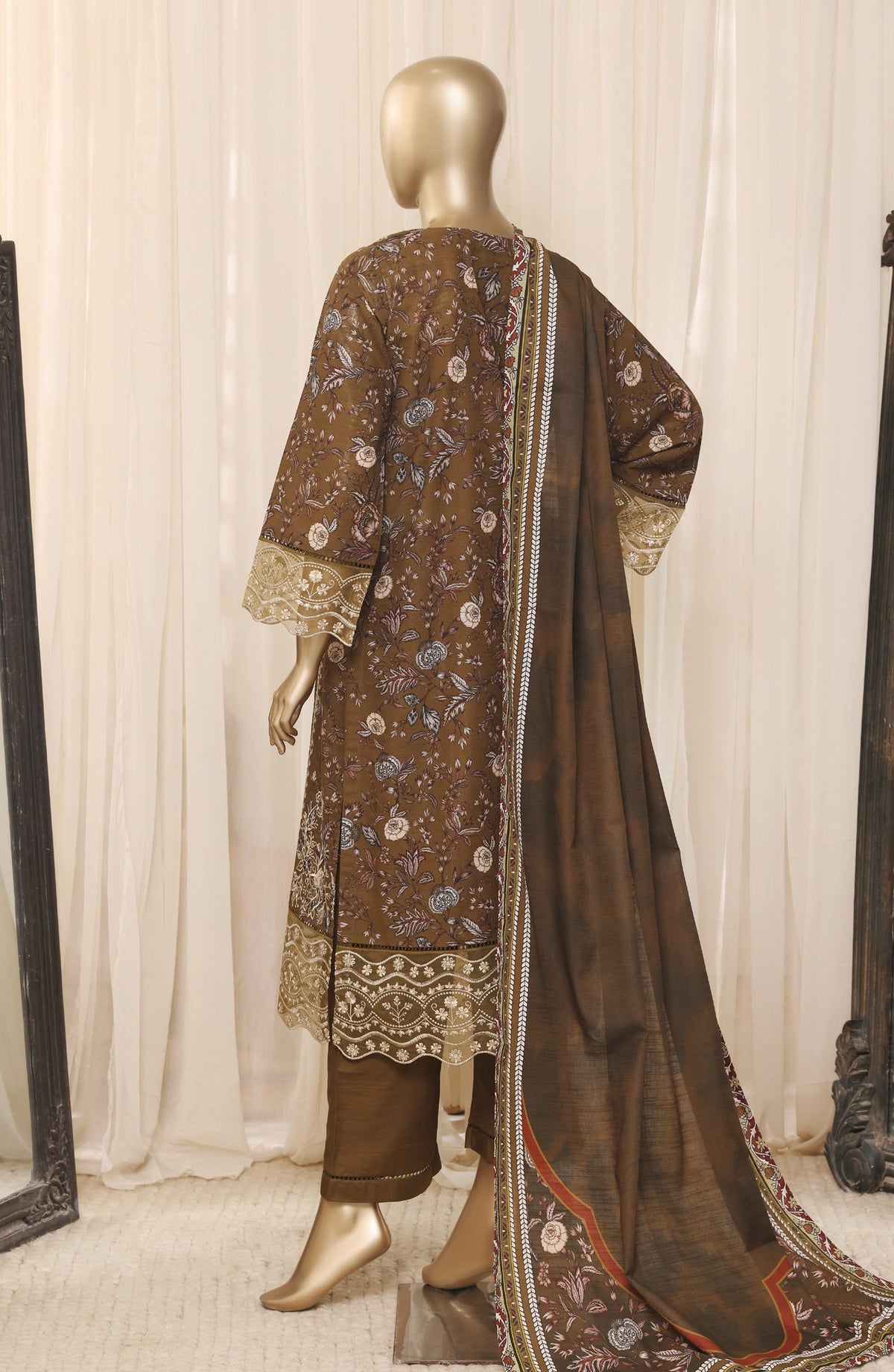 Sadabahar Embroidered Khaddar Stitched 3 Piece Suit - D-02 - SBD26LMT - Brown - Winter Collection