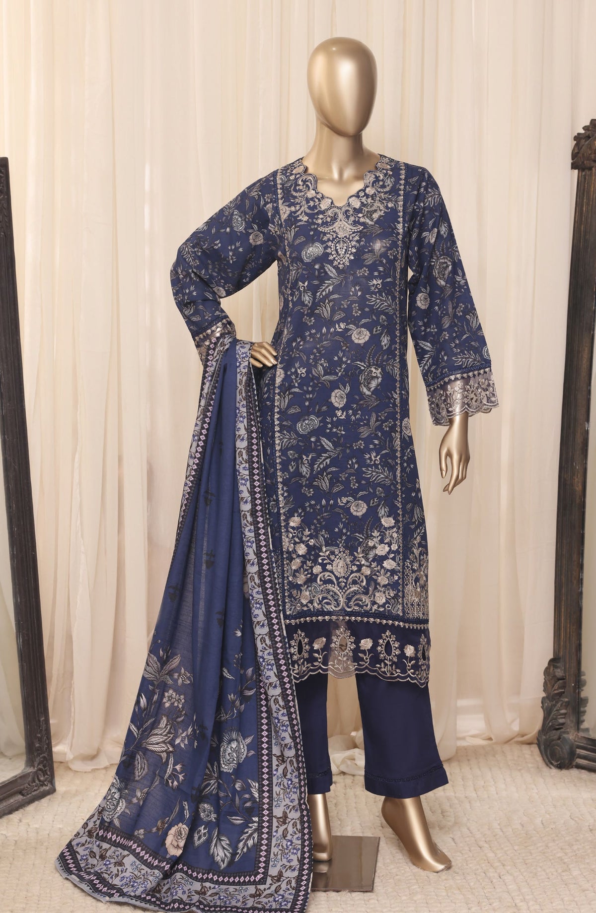 Sadabahar Embroidered Khaddar Stitched 3 Piece Suit - D-03 - SBD26LMT - Blue - Winter Collection