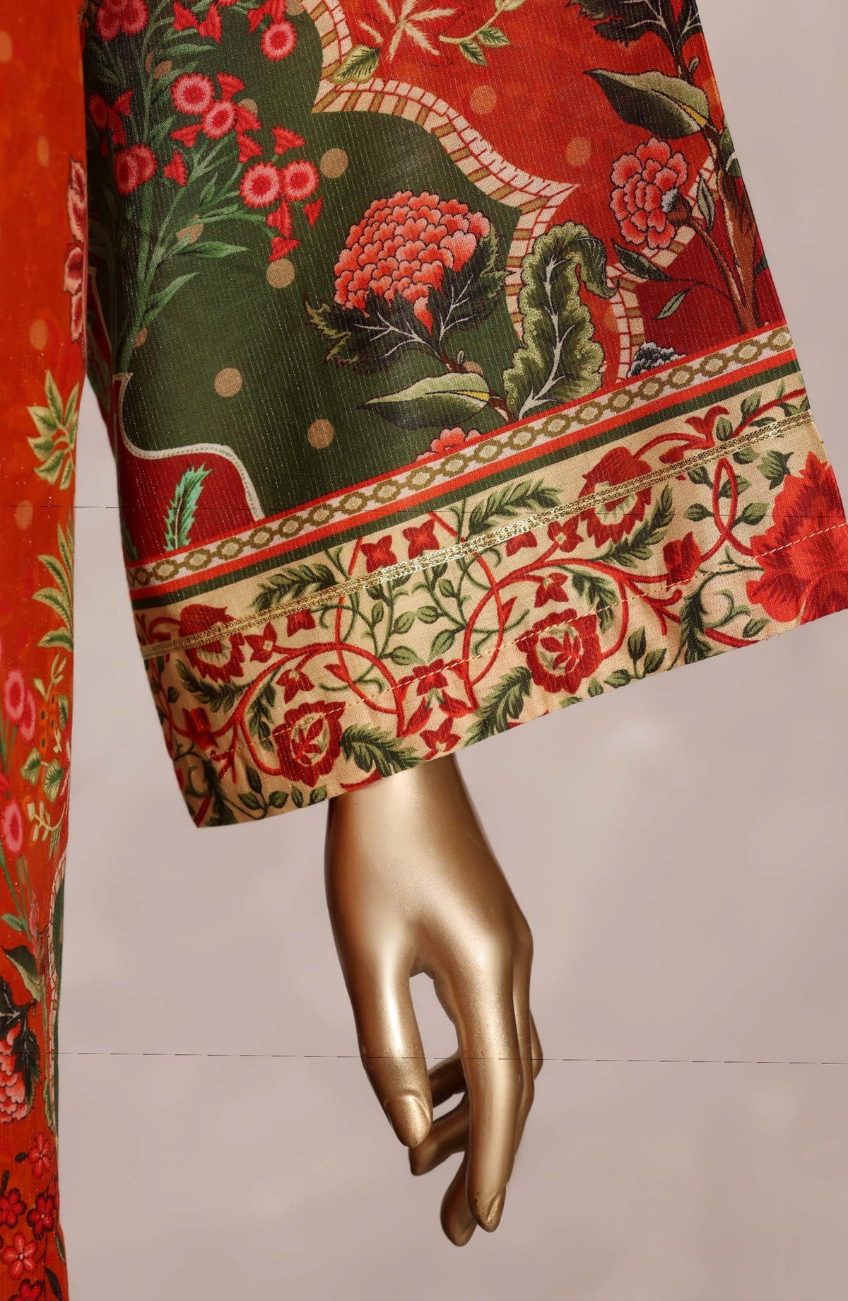 Sadabahar Printed Chamti Cotton Stitched Kaftan 3 Piece Suit - D-10 - SBD26TRF - Orange - Summer Collection