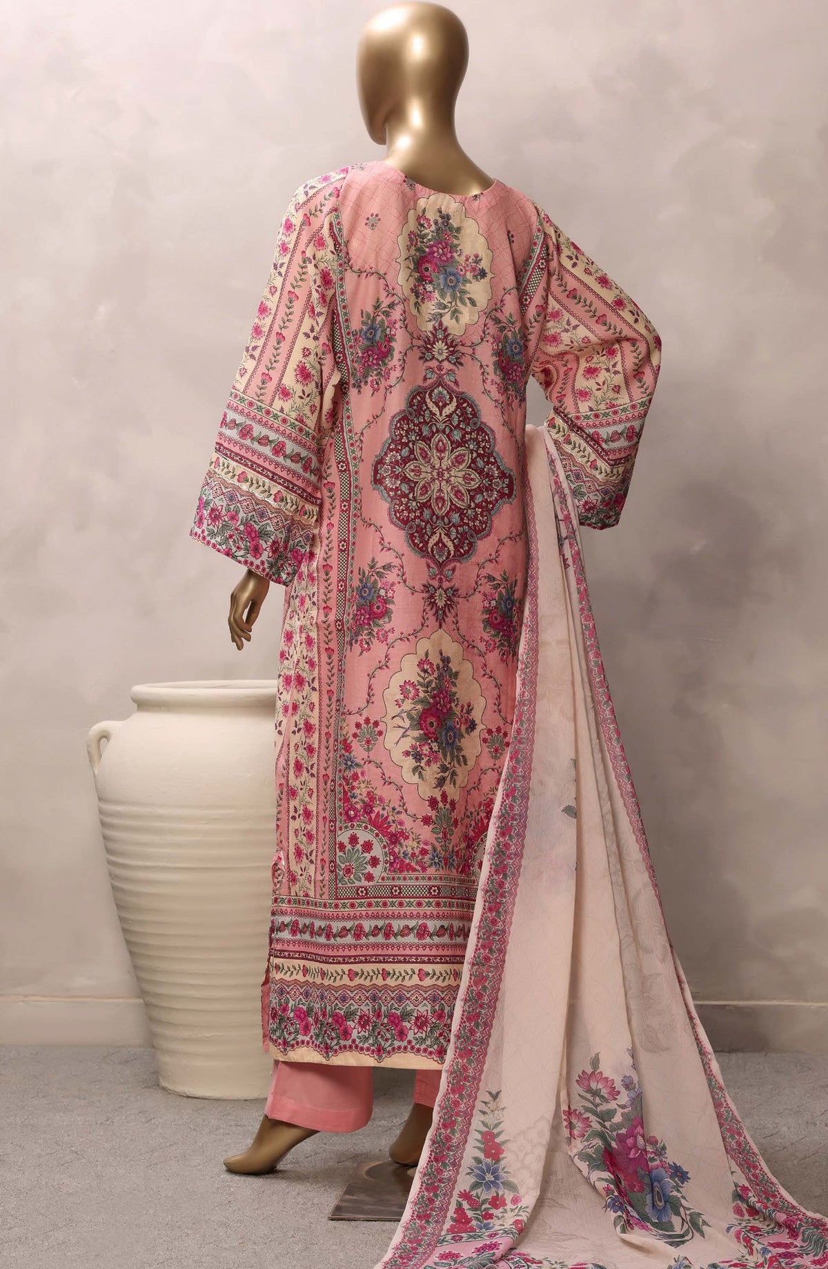 Sadabahar Printed Chamti Cotton Stitched Kaftan 3 Piece Suit - D-07 - SBD26TRF - Pink - Summer Collection
