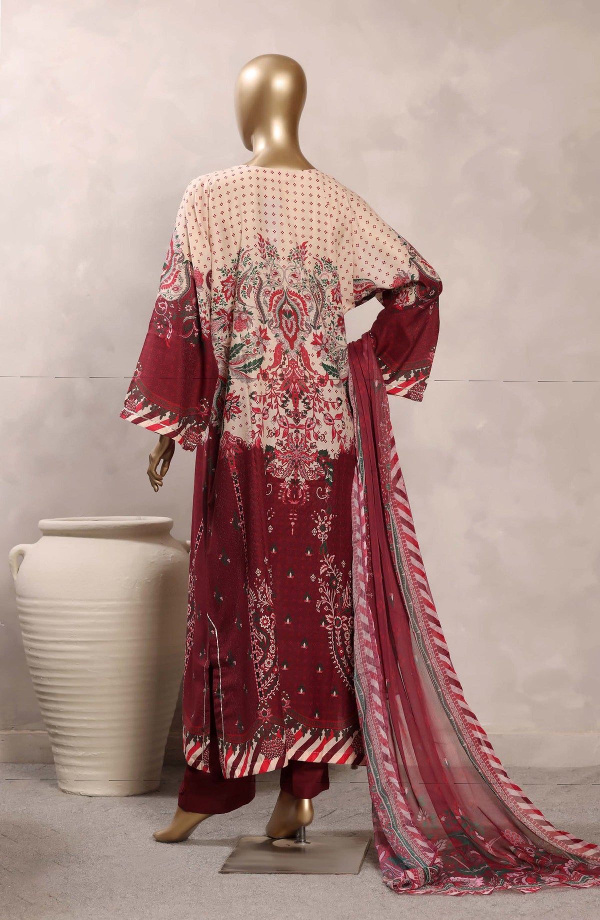 Sadabahar Printed Chamti Cotton Stitched Kaftan 3 Piece Suit - D-06 - SBD26TRF - Cream/Red - Summer Collection
