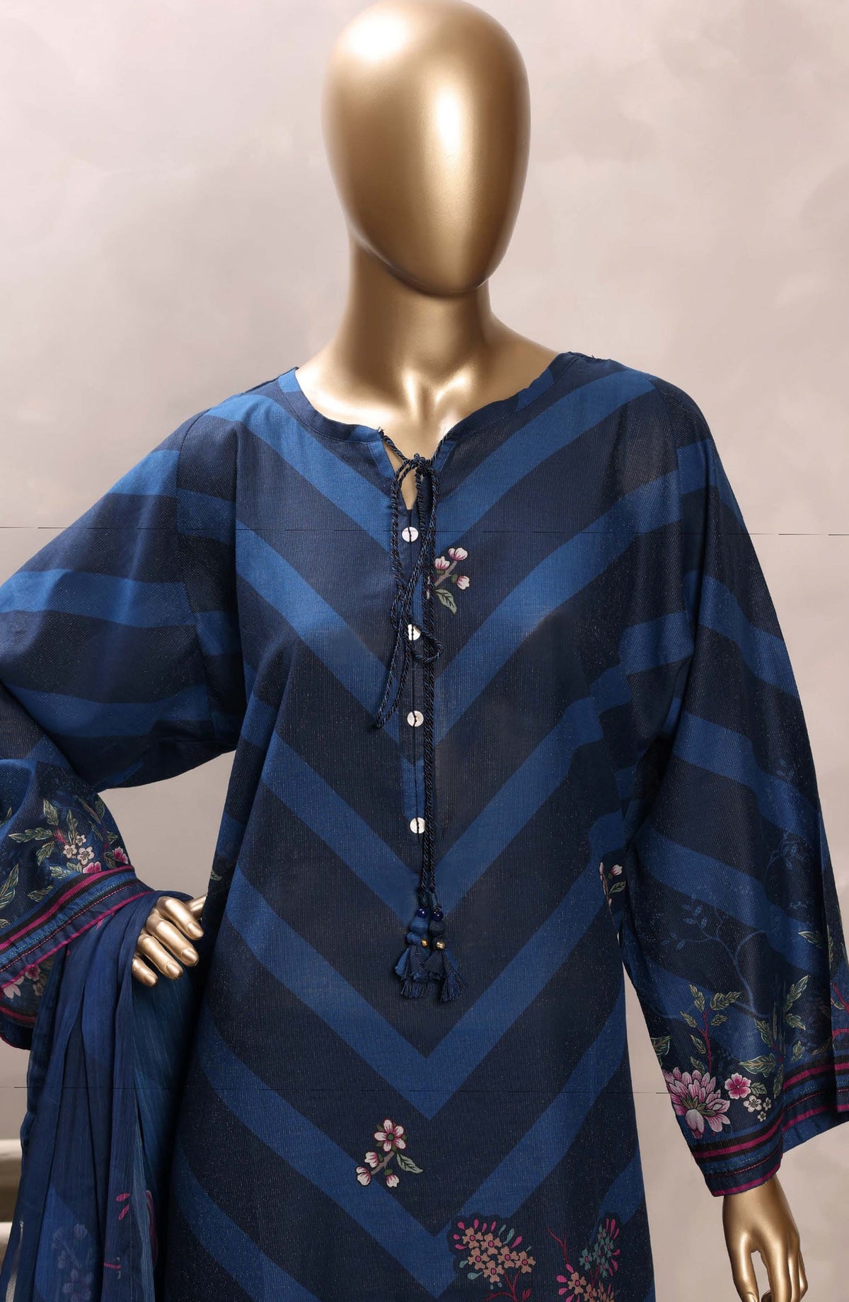 Sadabahar Printed Chamti Cotton Stitched Kaftan 3 Piece Suit - D-05 - SBD26TRF - Blue - Summer Collection