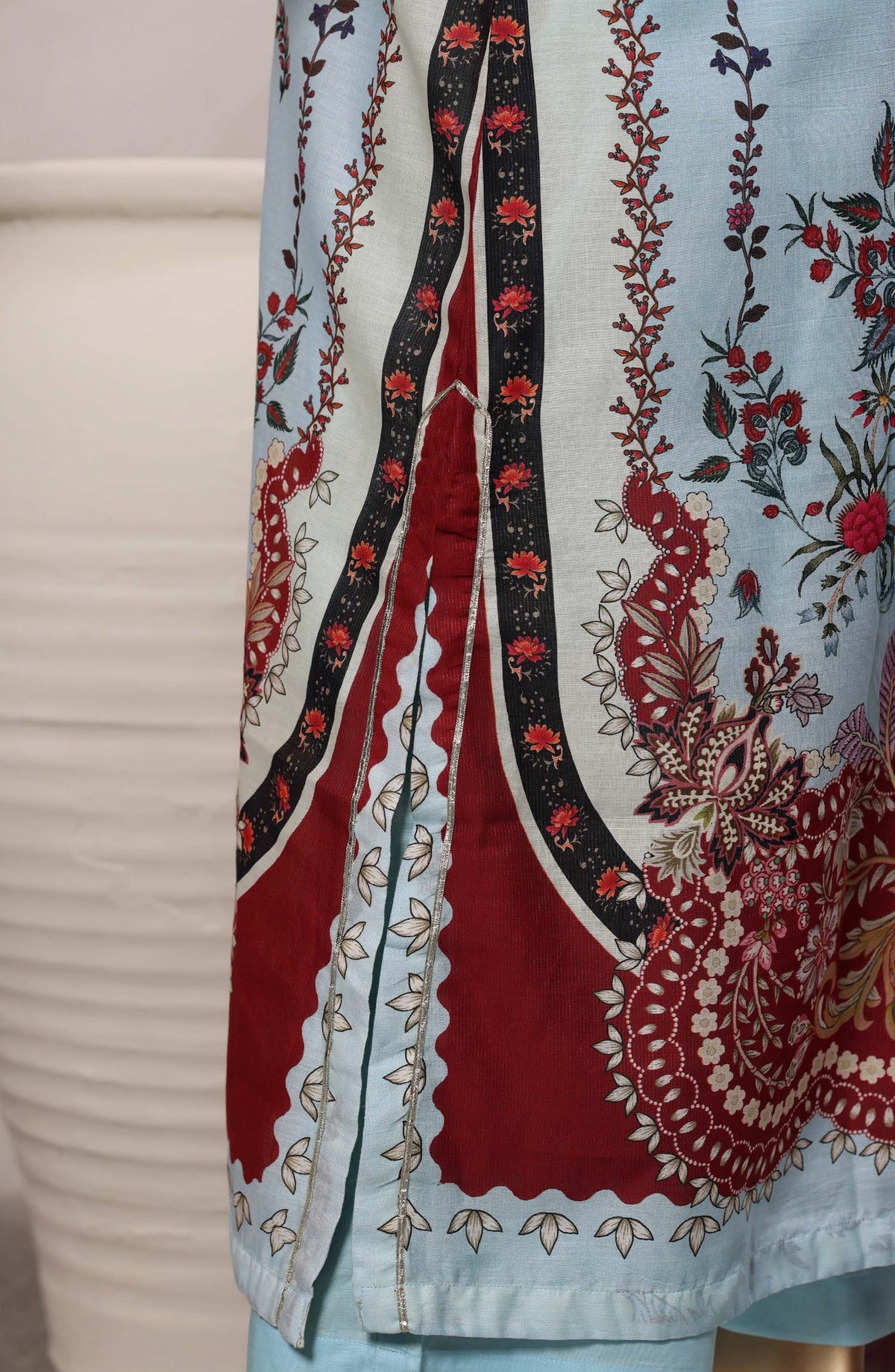 Sadabahar Printed Chamti Cotton Stitched Kaftan 3 Piece Suit - D-03 - SBD26TRF - Sky Blue - Summer Collection