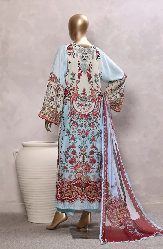 Sadabahar Printed Chamti Cotton Stitched Kaftan 3 Piece Suit - D-03 - SBD26TRF - Sky Blue - Summer Collection