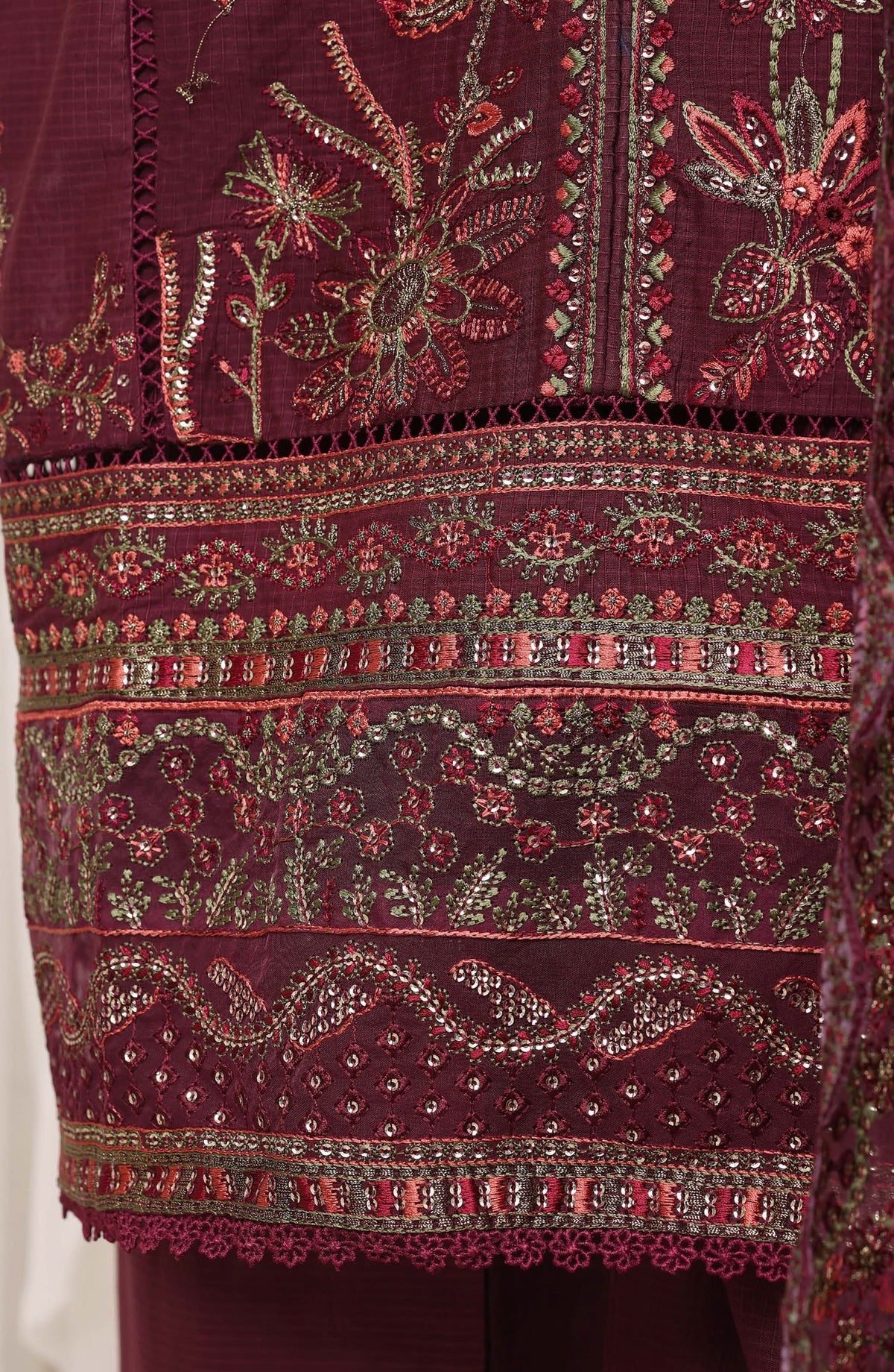 Sadabahar Luxury Embroidered Cotton Stitched 3 Piece Suit - D-05 - SBD26EGT - Maroon - Festive Collection