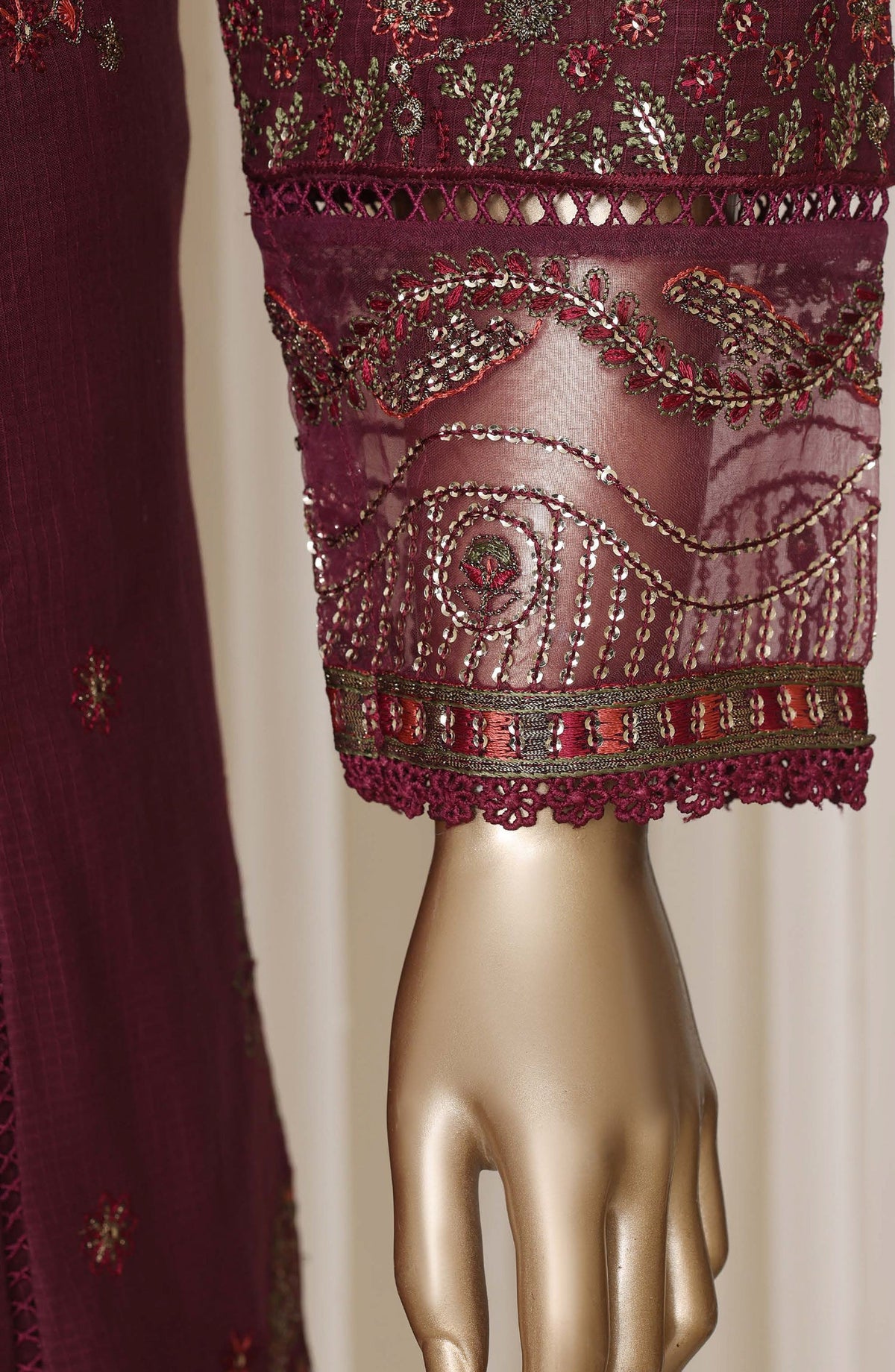 Sadabahar Luxury Embroidered Cotton Stitched 3 Piece Suit - D-05 - SBD26EGT - Maroon - Festive Collection