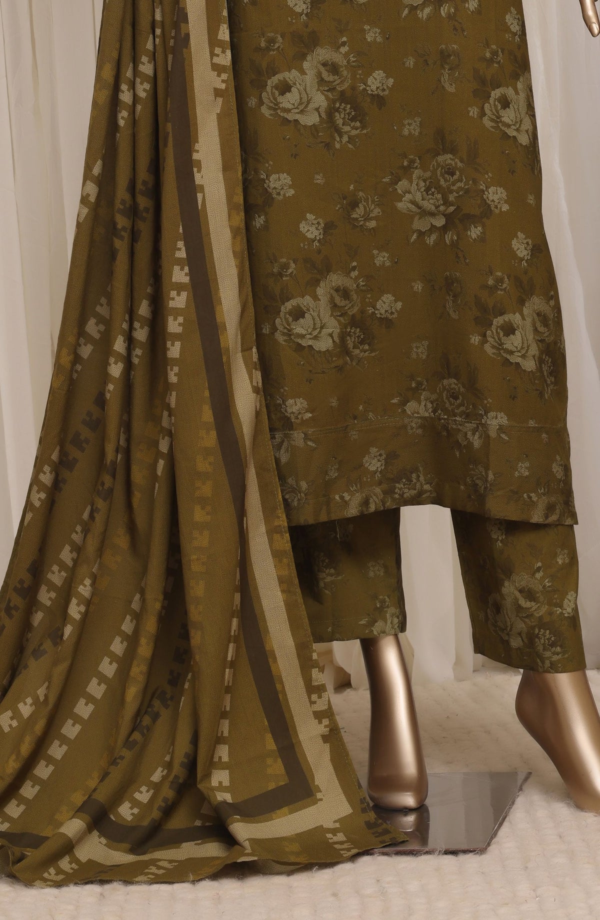 Sadabahar Printed Dhanak Stitched 3 Piece Suit - D-03 - SBD26DNK - Green - Winter Collection