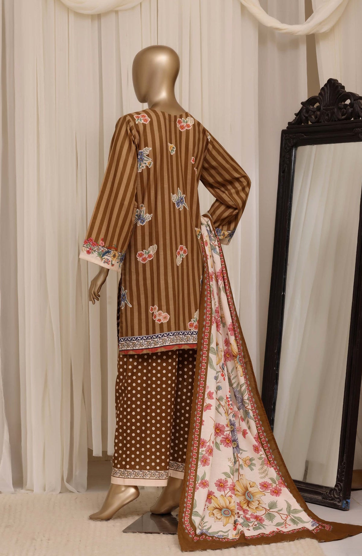Sadabahar Printed Khaddar Stitched 3 Piece Suit - D-04 - SBD26KHD - Brown - Winter Collection