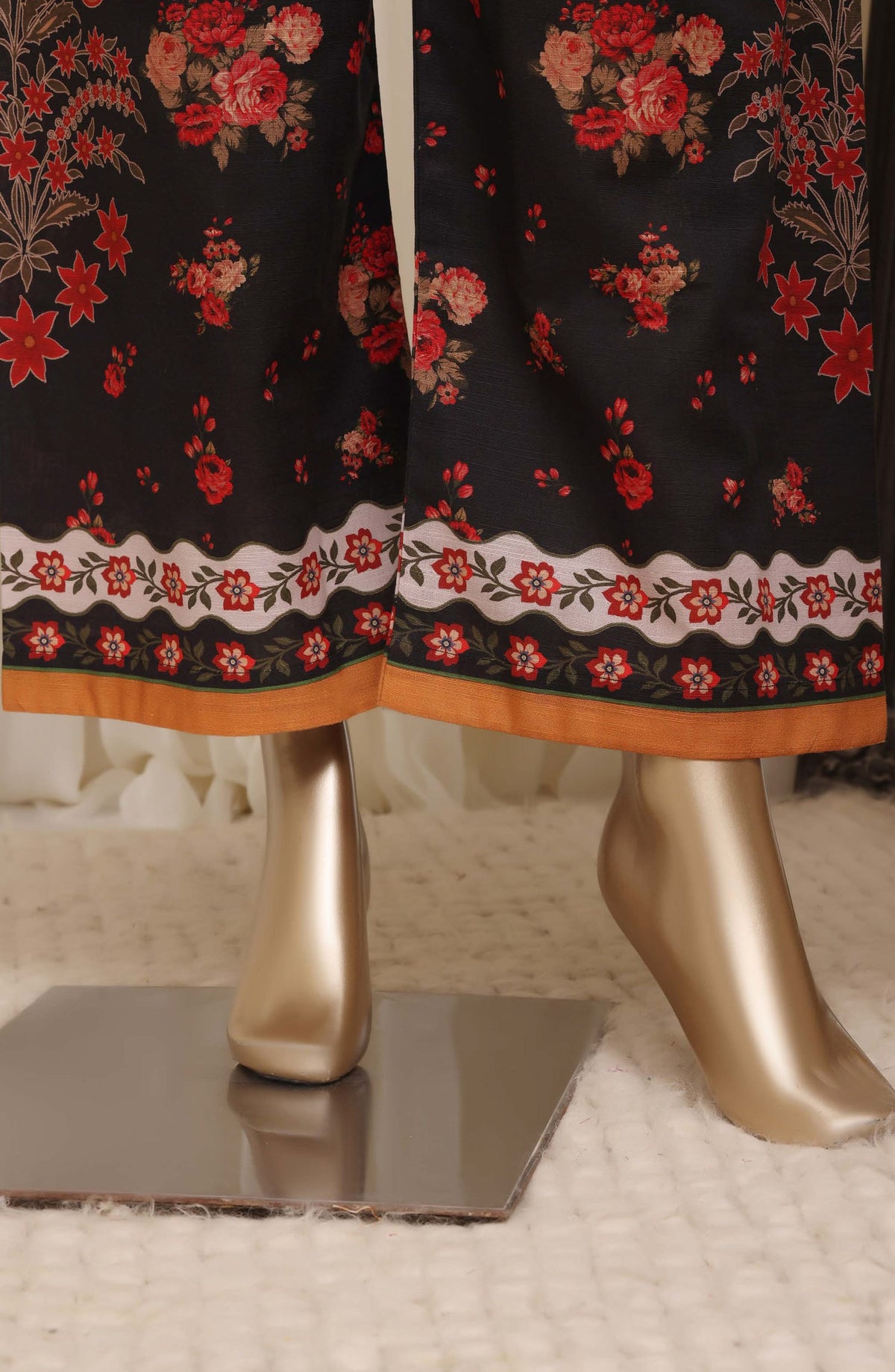 Sadabahar Printed Khaddar Stitched 3 Piece Suit - D-01 - SBD26KHD - Orange - Winter Collection