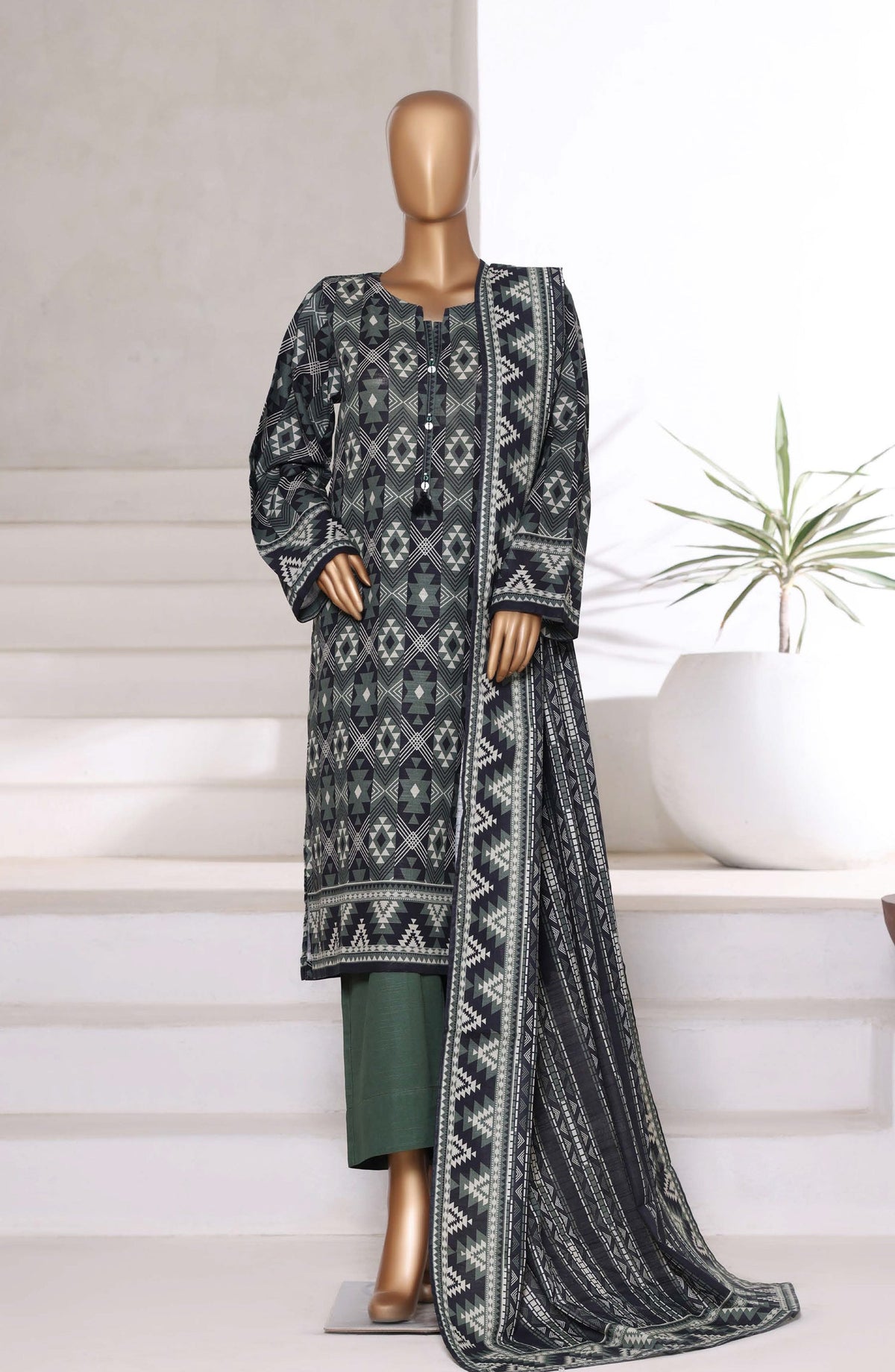 Sadabahar Printed Khaddar Stitched 3 Piece Suit - Design-03 - SDB25KHD - Black - Winter Collection