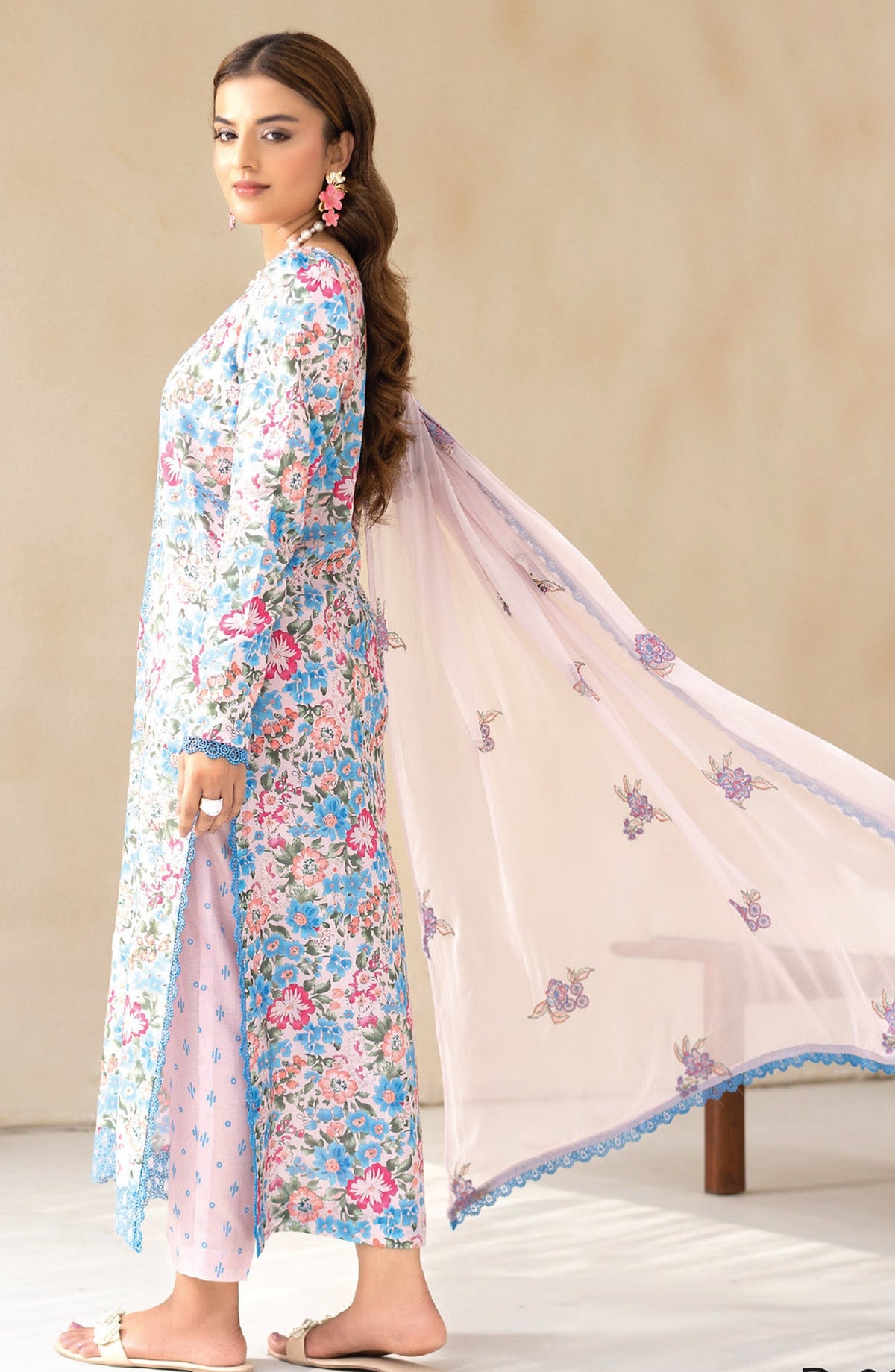 Saffron by Sanam Saeed Embroidered Lawn Unstitched 3 Piece Suit - D-08 - AK26SOF - Blue - Summer Collection