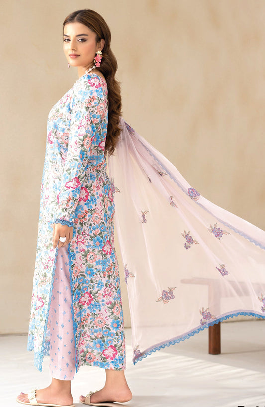 Saffron by Sanam Saeed Embroidered Lawn Unstitched 3 Piece Suit - D-08 - AK26SOF - Blue - Summer Collection