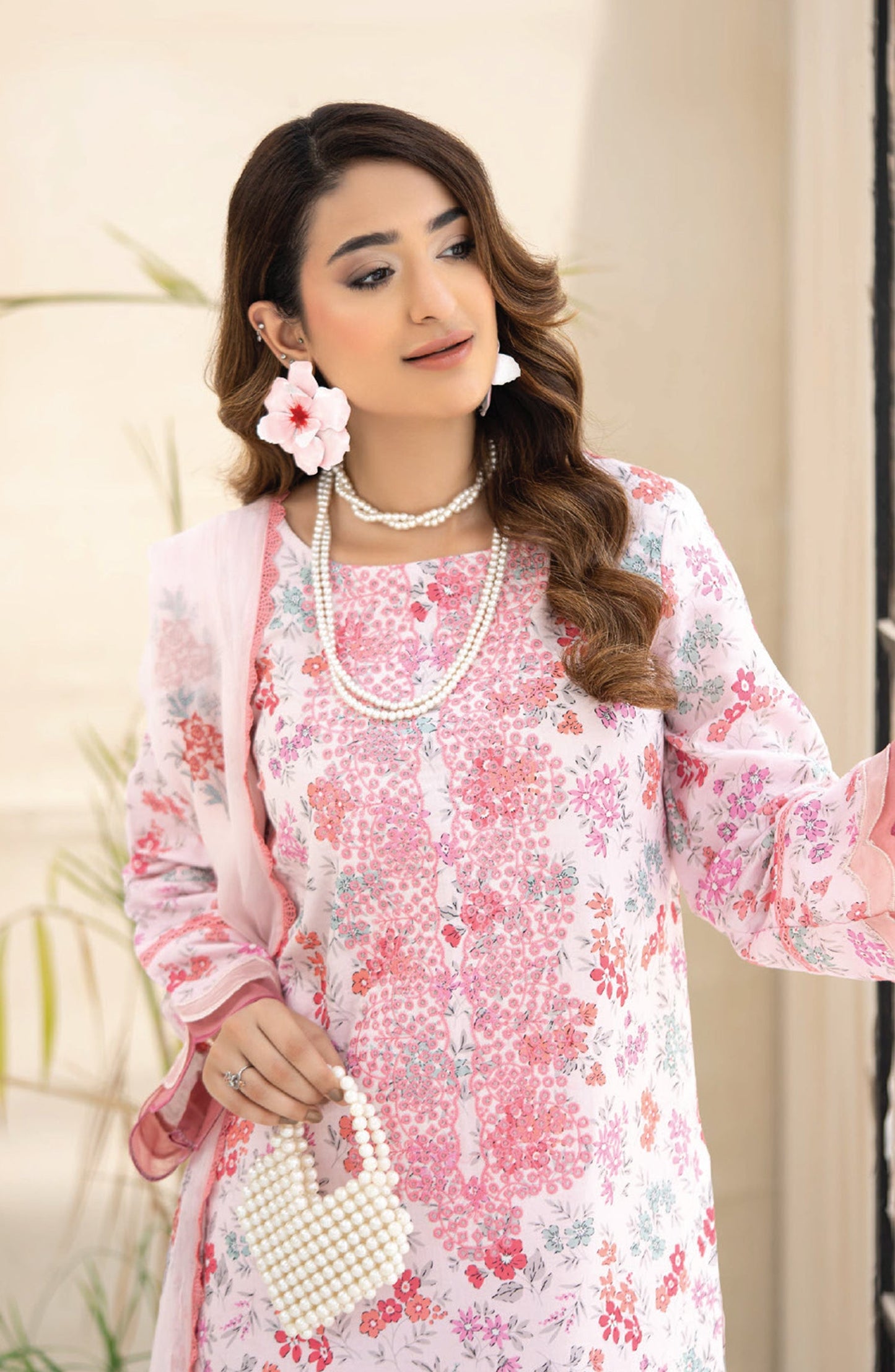 Saffron by Sanam Saeed Embroidered Lawn Unstitched 3 Piece Suit - D-02 - AK26SOF - Pink - Summer Collection