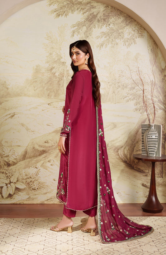 Saheera by Zarif Embroidered Tussel Silk Unstitched 3 Piece Suit - ZRF-ZHE-02 SHAMMA - ZRF25SRA - Pink - Luxury Collection