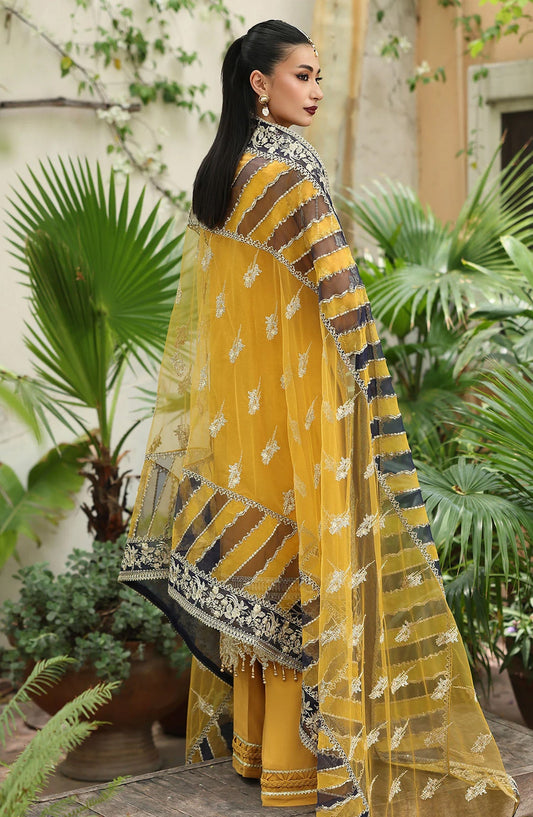 Saiyara by Imrozia Luxury Formal Embroidered Net Unstitched 3 Piece Suit - I-230 ZAREHA - IMP25SAY - Yellow - Festive Collection