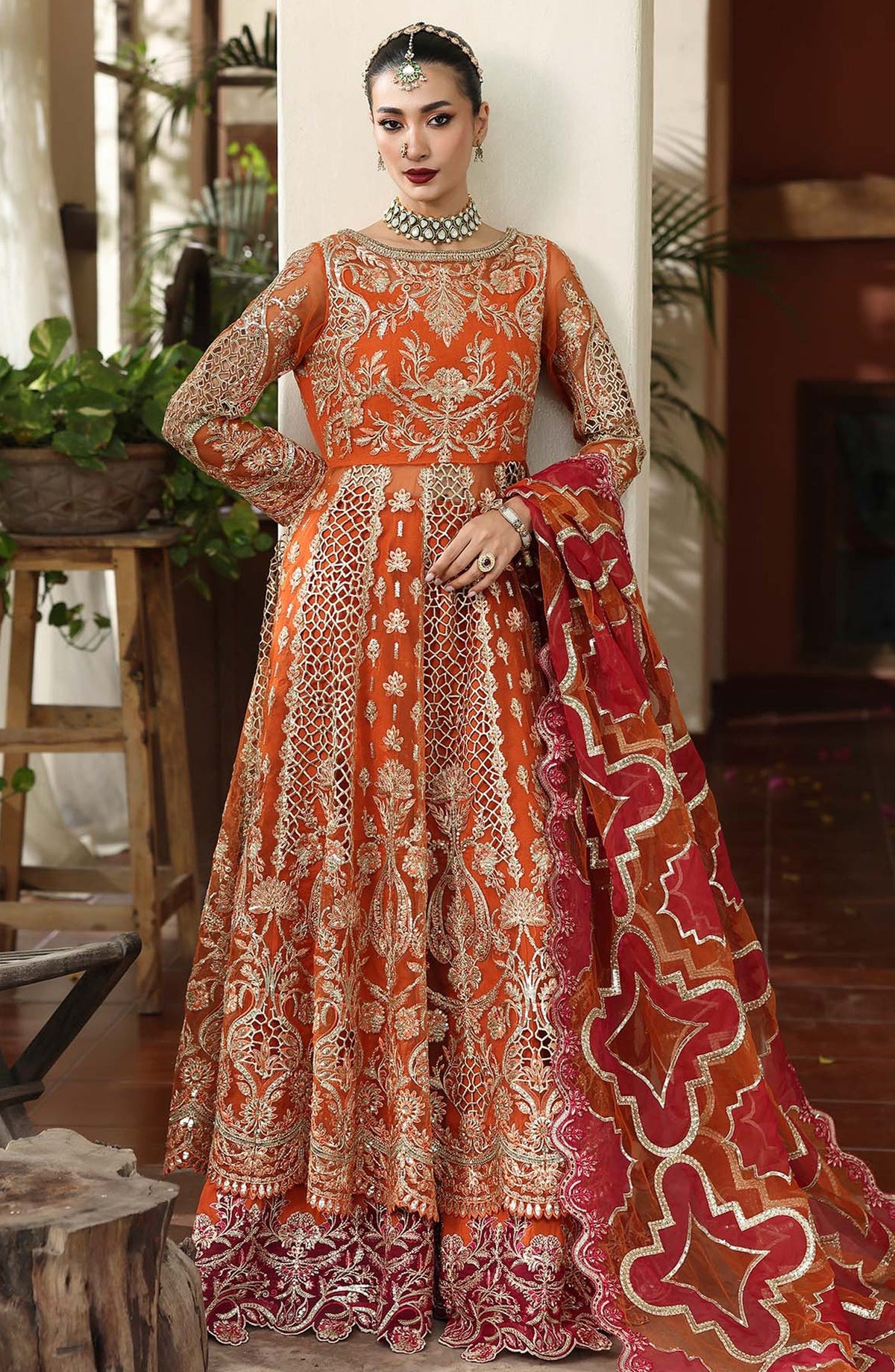 Saiyara by Imrozia Luxury Formal Embroidered Organza Unstitched 3 Piece Suit - I-234 ZARMIN - IMP25SAY - Rust Orange - Festive Collection