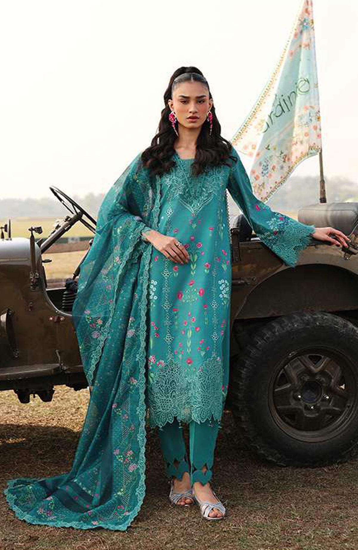 Sardinia Festive Embroidered Lawn Unstitched 3 Piece Suit - 1606-A TEAL WOOD - SRD26FS - Green - Spring Summer Collection
