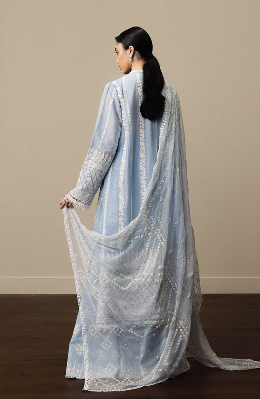 Satori by Zara Shahjahan Embroidered Lawn Unstitched 3 Piece Suit - AOYOMI-D1 - ZS26ST - Blue - Luxury Summer Collection