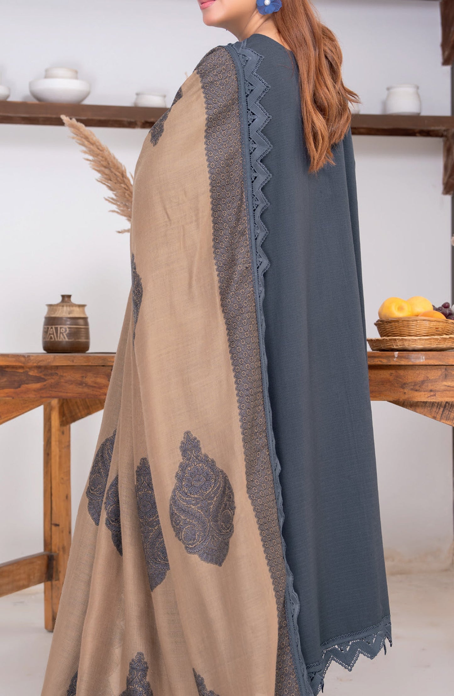 Sensation by Riaz Arts Premium Peach Unstitched 3 Piece Suit - D-04 - RA26SNT - Blue - Winter Collection