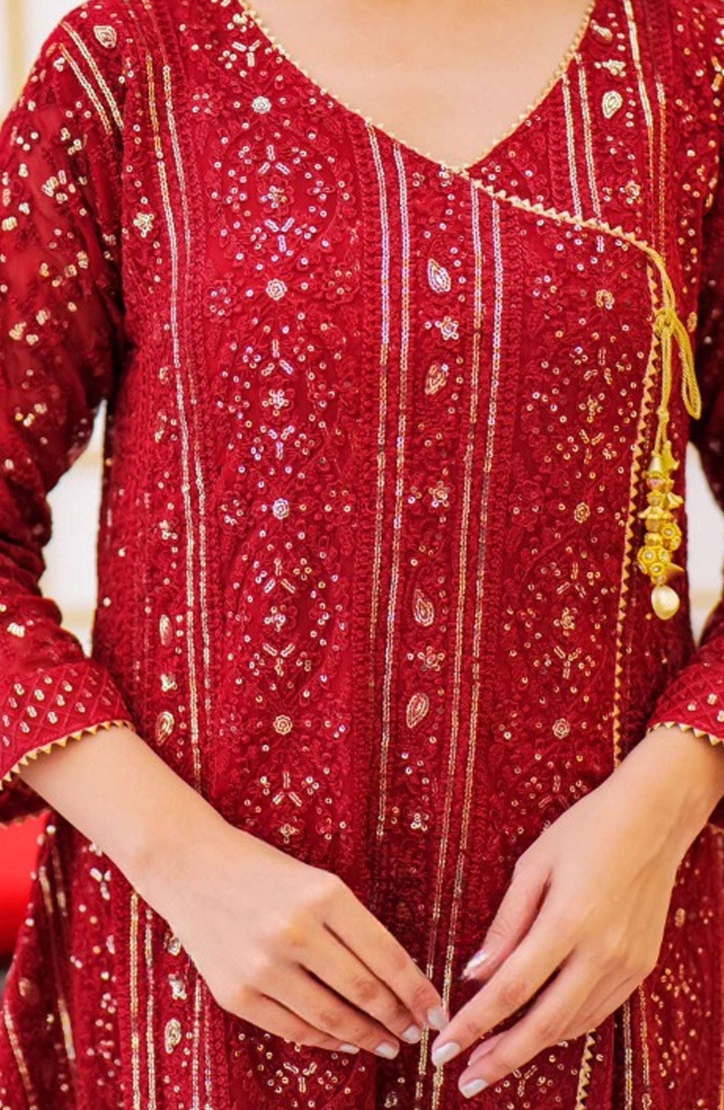 Shaadiyaan Embroidered Chiffon Stitched 3 Piece Suit - JANAAN - ALS25SHD - Maroon - Festive Collection