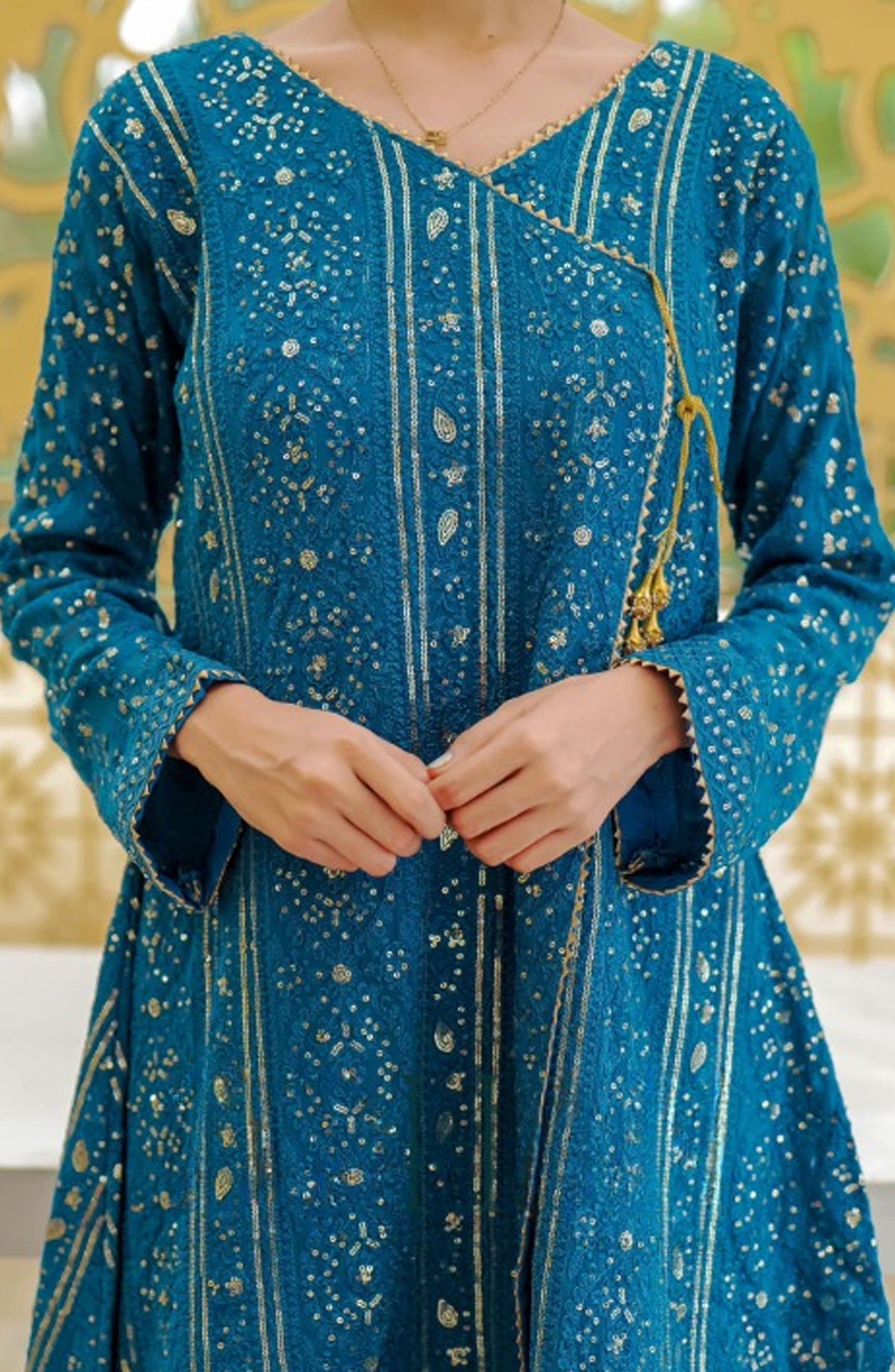 Shaadiyaan Embroidered Chiffon Stitched 3 Piece Suit - JANAAN - ALS25SHD - Peacock - Festive Collection