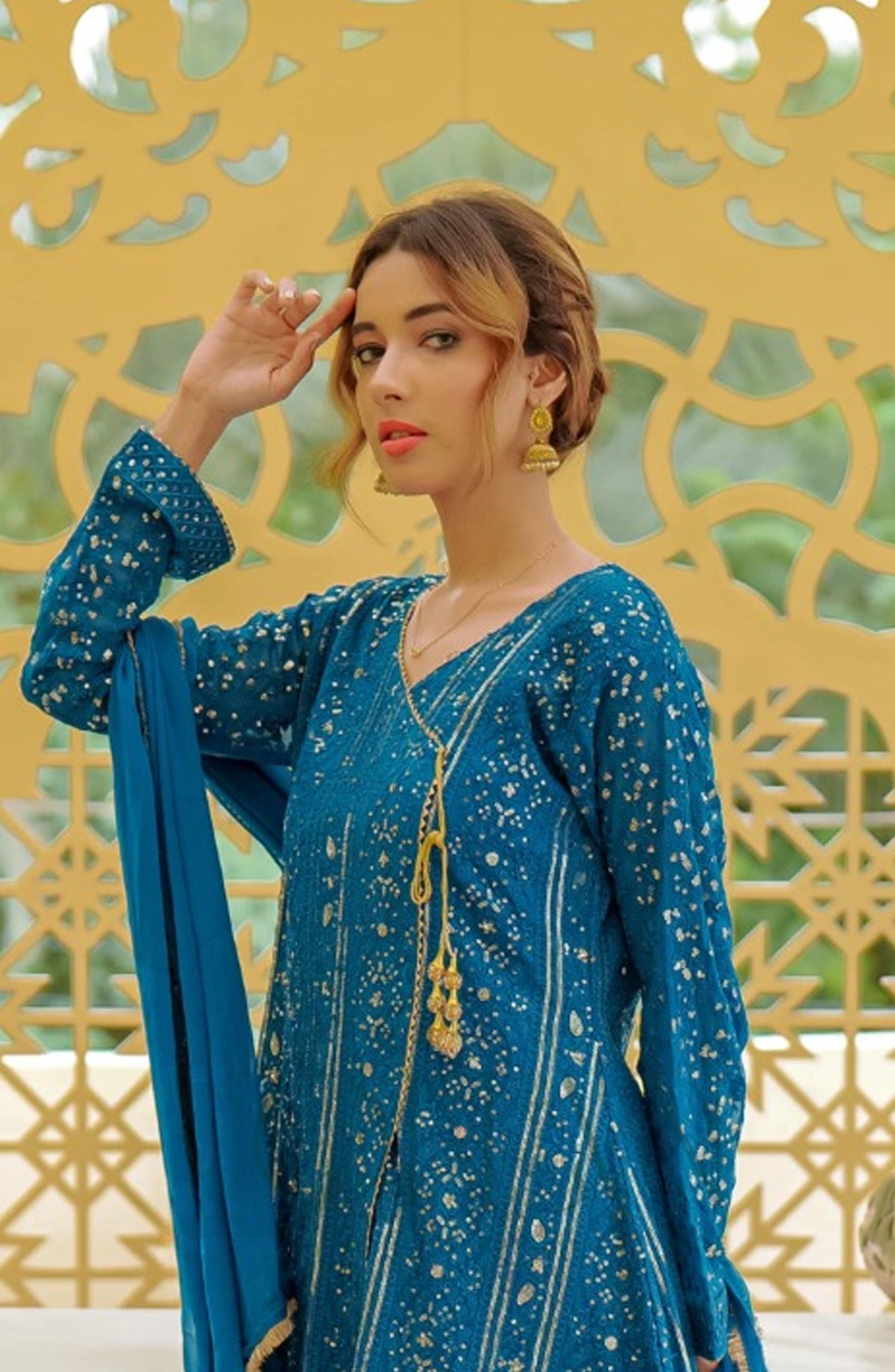 Shaadiyaan Embroidered Chiffon Stitched 3 Piece Suit - JANAAN - ALS25SHD - Peacock - Festive Collection