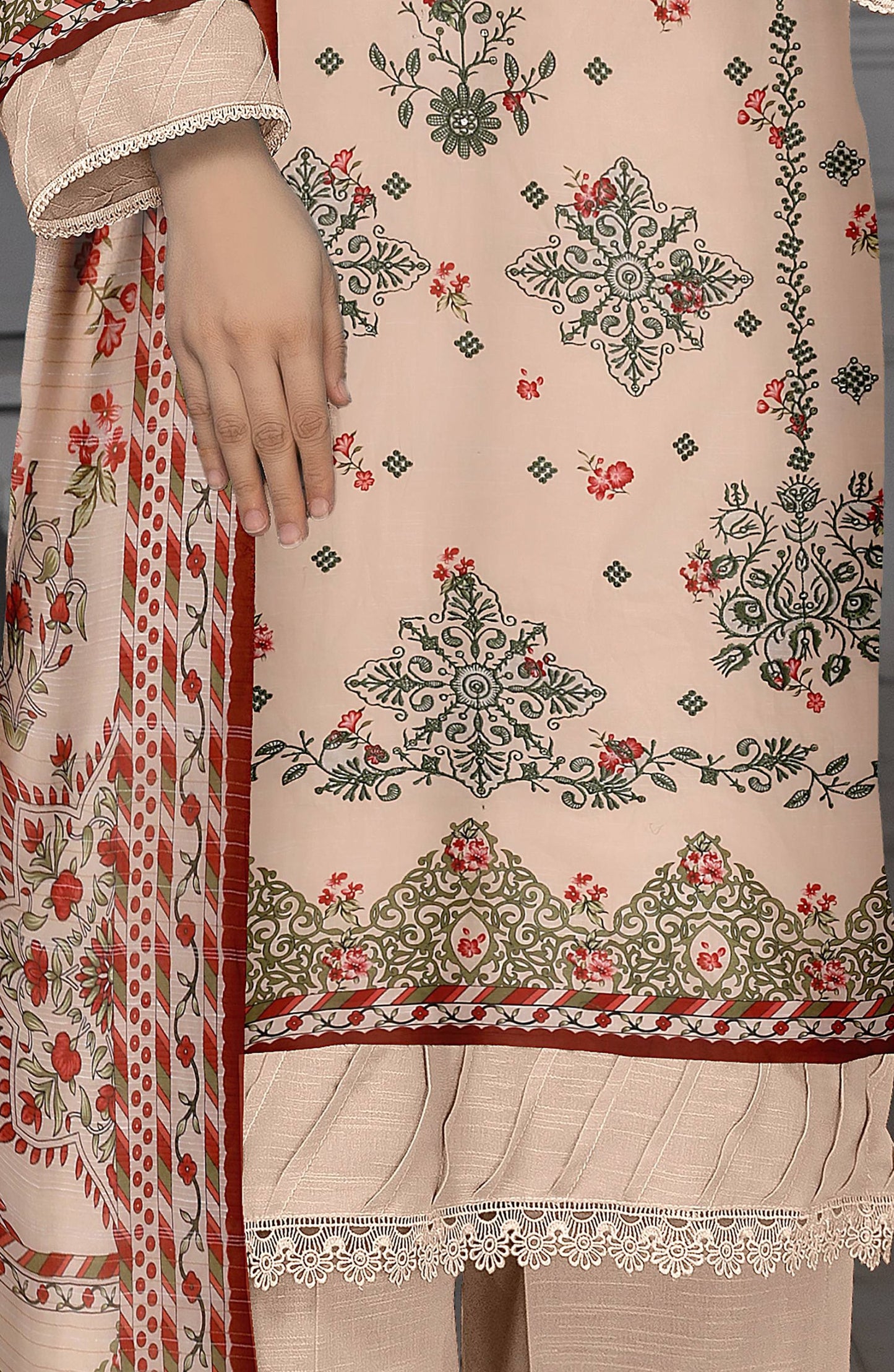 Shades by Al Karim Embroidered Lawn Unstitched 3 Piece Suit - D-08 - AK26HDS - Peach - Summer Collection
