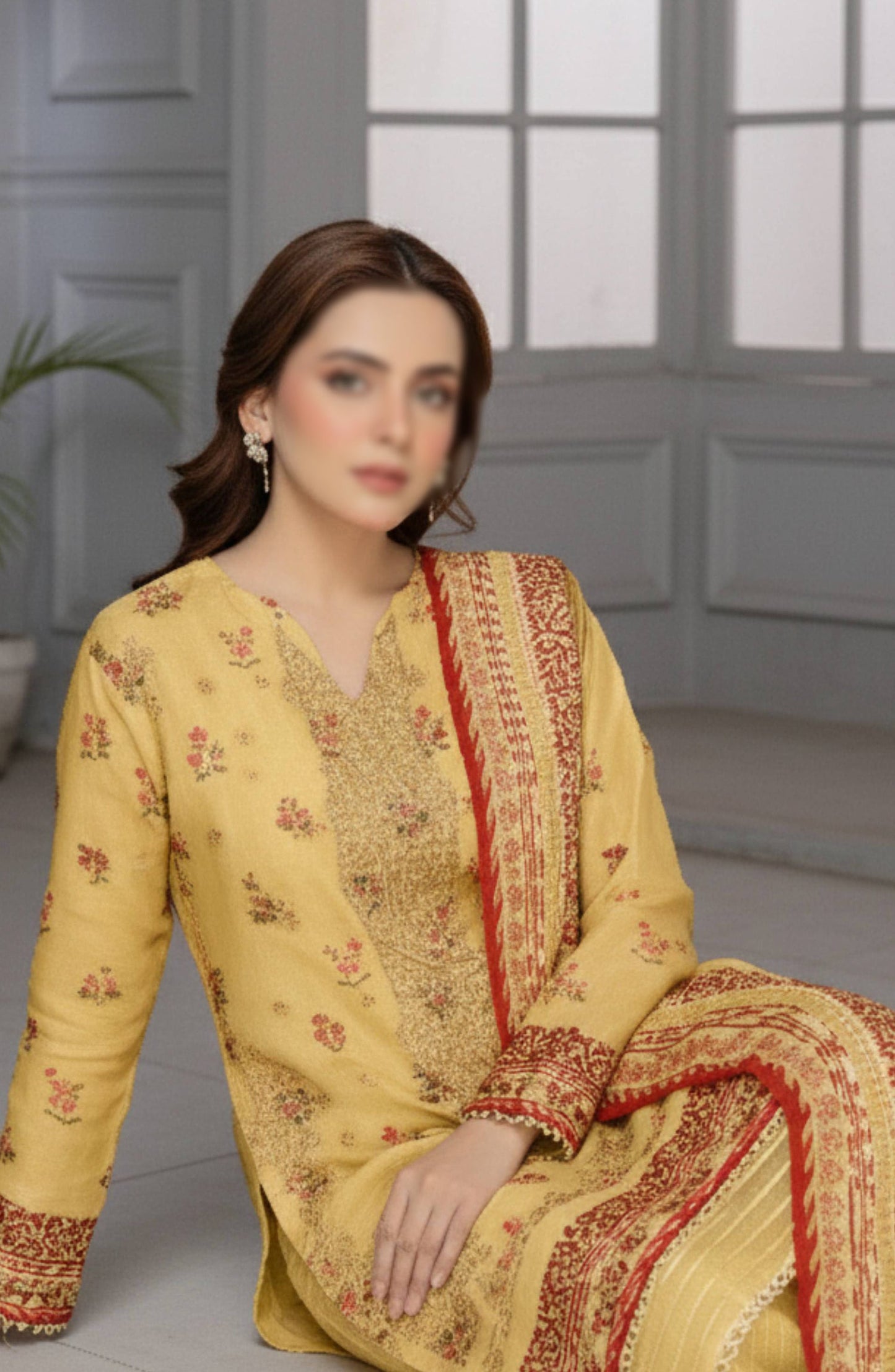 Shades by Al Karim Embroidered Lawn Unstitched 3 Piece Suit - D-05 - AK26HDS - Yellow - Summer Collection
