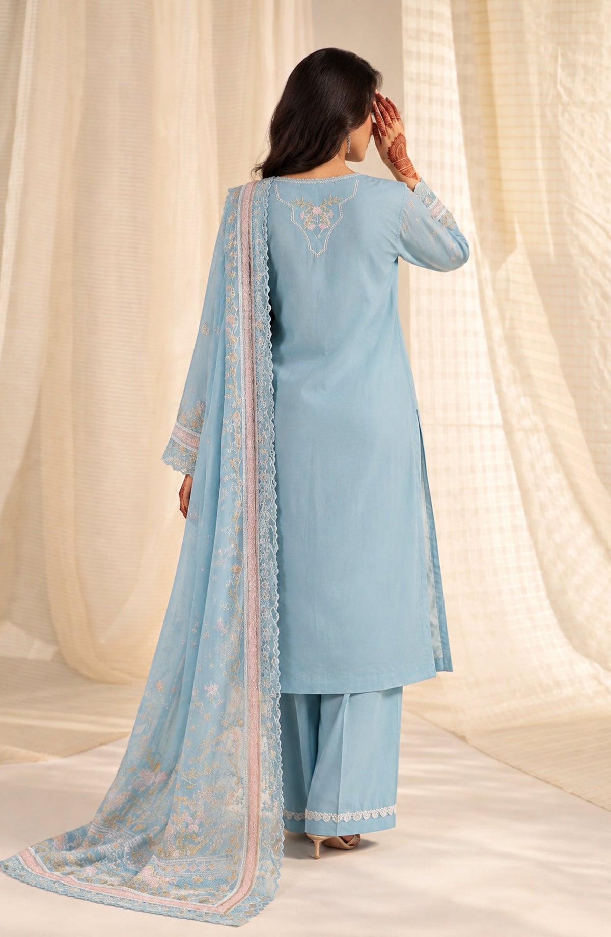 Sham-e-Riwayat by Amna Khadija Embroidered Cotton Stitched 3 Piece Suit - AKSR-05 - AM26SHM - Sky Blue - Luxury Collection