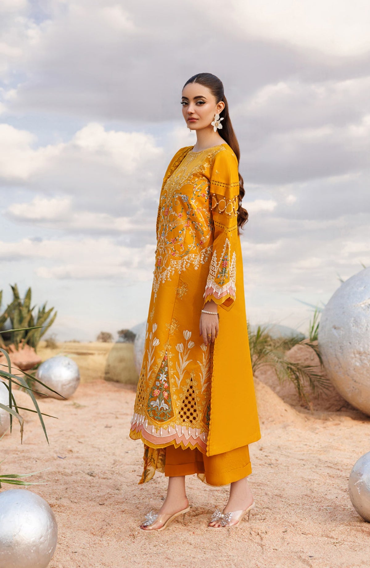 Shangrila by Parishay Embroidered Lawn Unstitched 3 Piece Suit - ANG-02 - PS26ANG - Mustard - Summer Collection