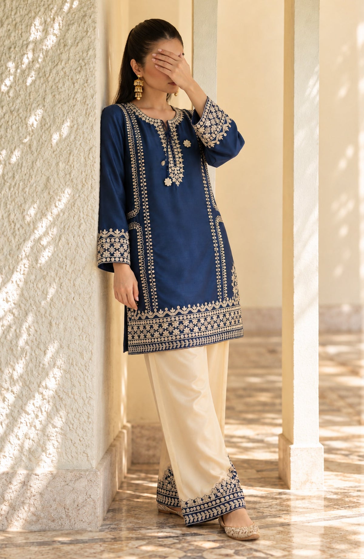 Shimmer by Amna Khadija Embroidered Shamooz Silk Stitched 2 Co-ord Set - AKSS-03 - AM26SMR - Blue - Casual Collection