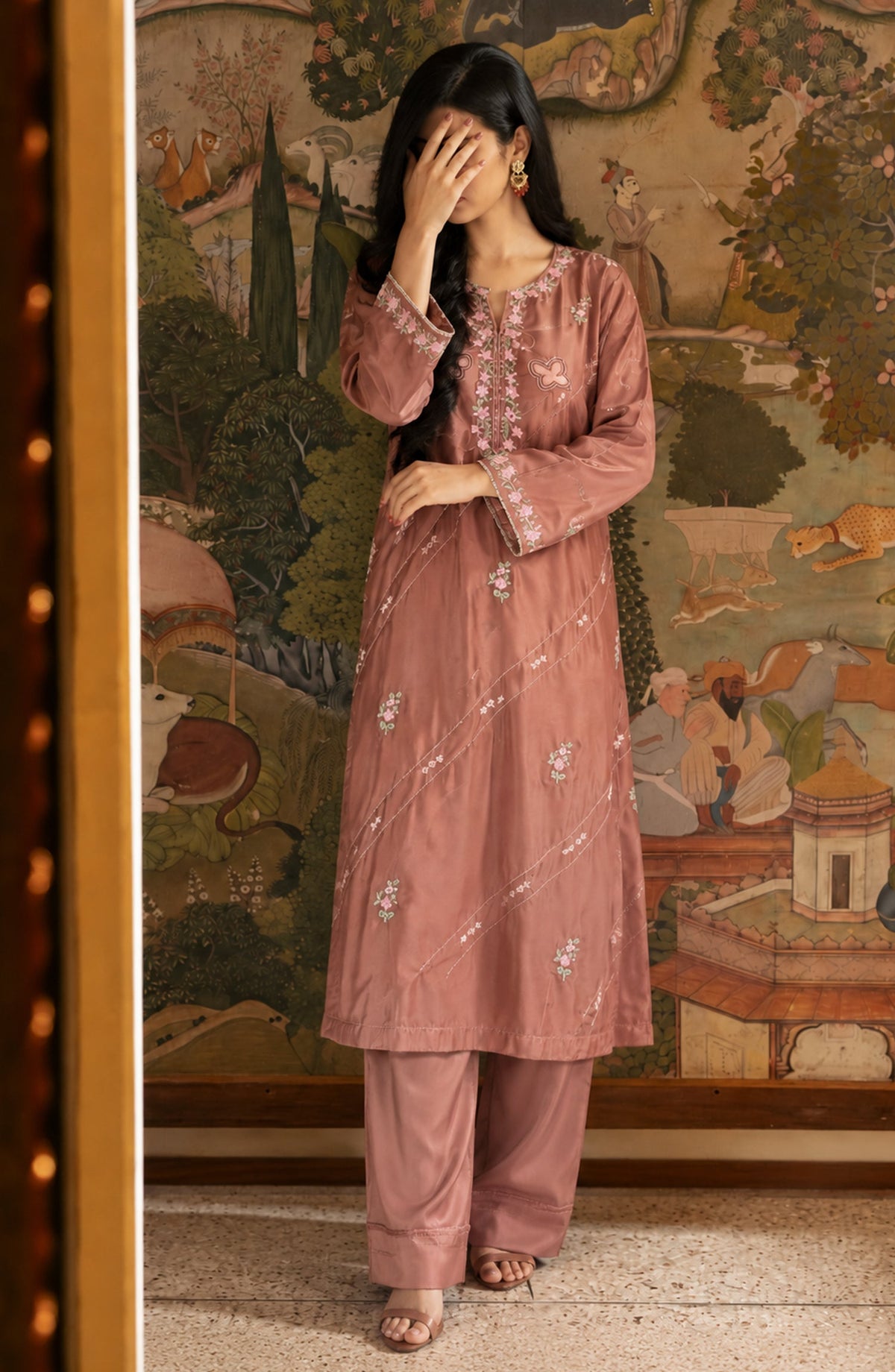 Shimmer by Amna Khadija Embroidered Shamooz Silk Stitched 2 Co-ord Set - AKSS-07 - AM26SMR - Pink - Casual Collection