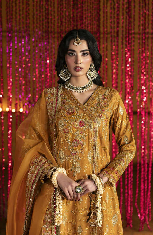 Singhar by Saad Shaikh X Meeral Luxury Embroidered Raw Silk Unstitched 3 Piece Suit - KAYA - SSH25SNG - Mustard - Festive Collection