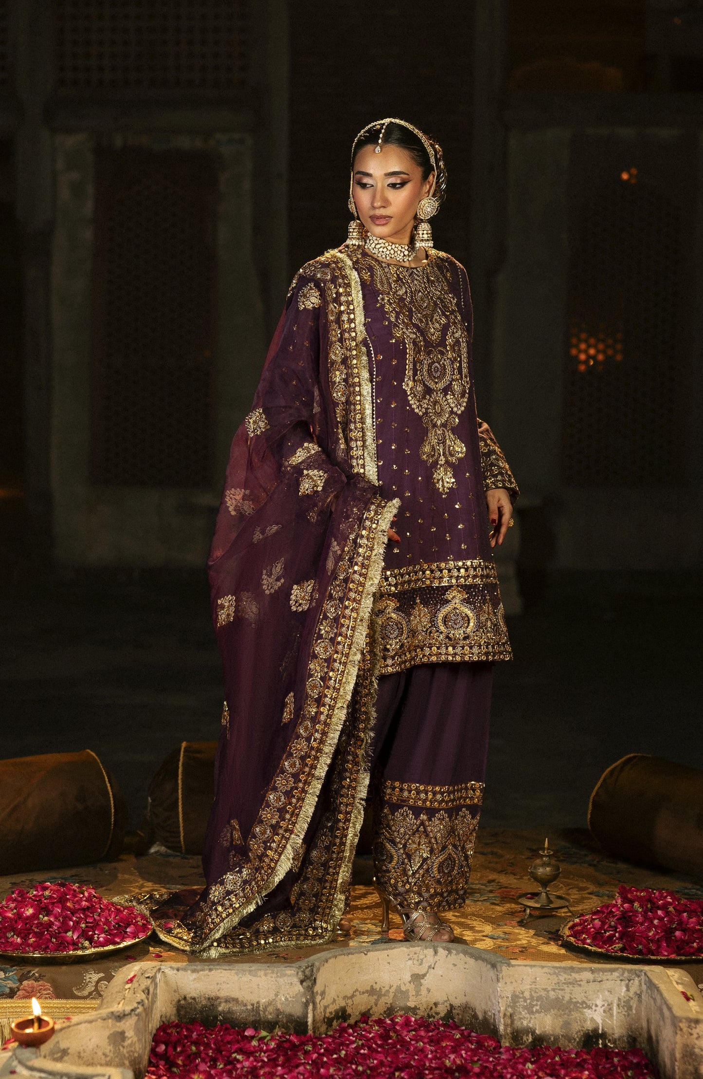 Singhar by Saad Shaikh X Meeral Luxury Embroidered Raw Silk Unstitched 3 Piece Suit - ARJUMAAND - SSH25SNG - Dark Purple - Festive Collection