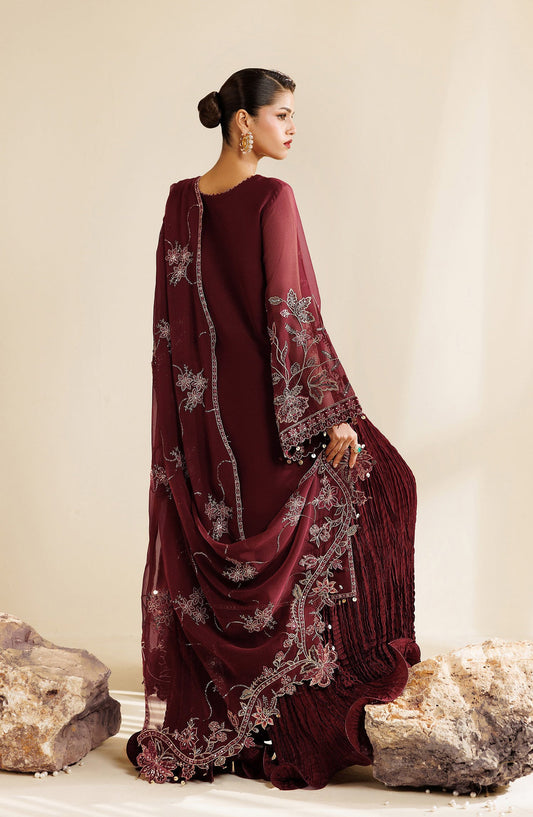Sireine by Alizeh Embroidered Chiffon Unstitched 3 Piece Suit - 2290 - ALZ26RN - Maroon - Formal Collection