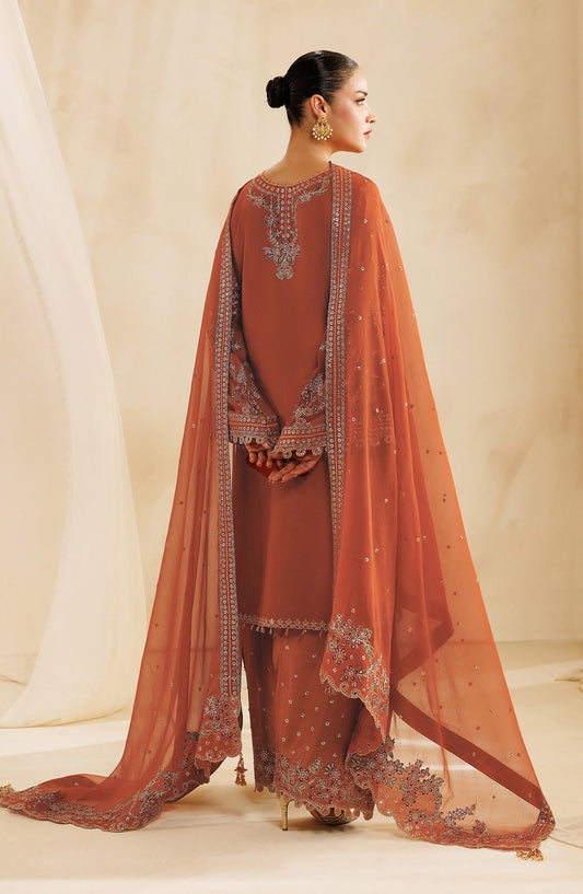 Sireine by Alizeh Embroidered Chiffon Unstitched 3 Piece Suit - 2298 - ALZ26RN - Rust - Formal Collection