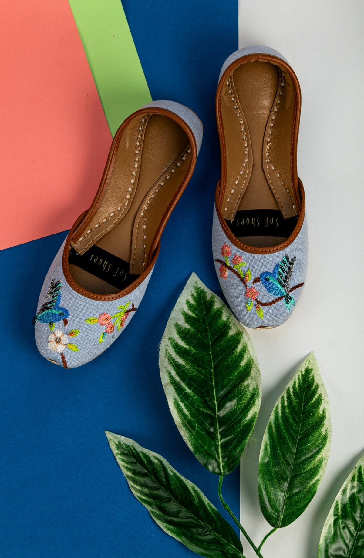 SnF Formal SNF26FK Denim Floral Bird Embroidery Khussa 2176